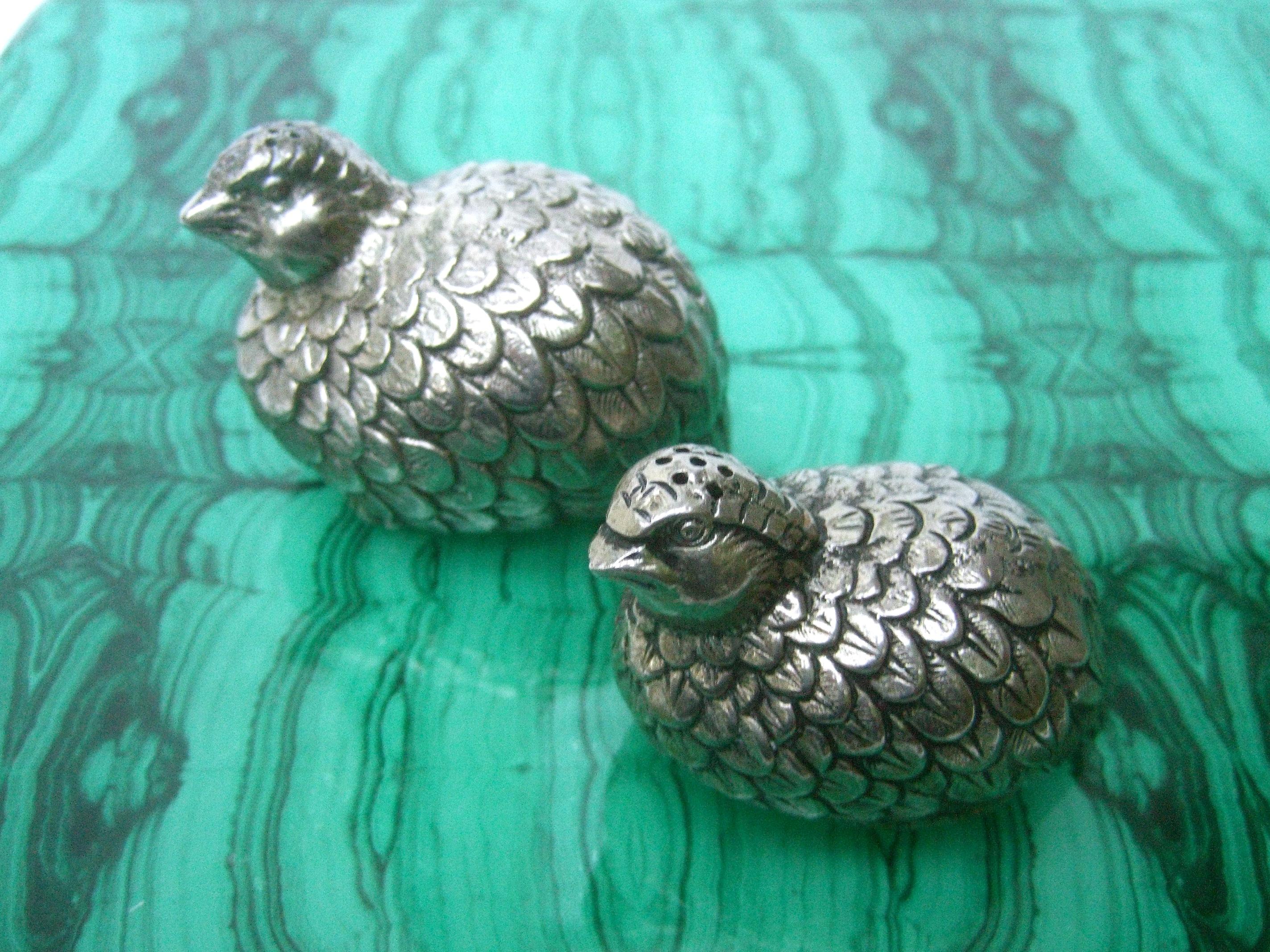 Women's or Men's Gucci Italy Pair of Silver Metal Quail Salt & Pepper Shakers c 1970s