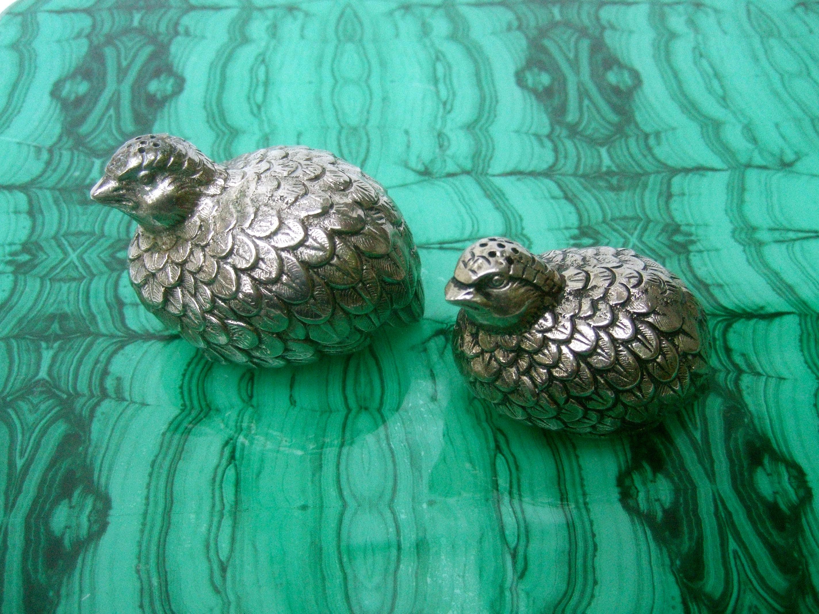 Gucci Italy Pair of Silver Metal Quail Salt & Pepper Shakers c 1970s 2
