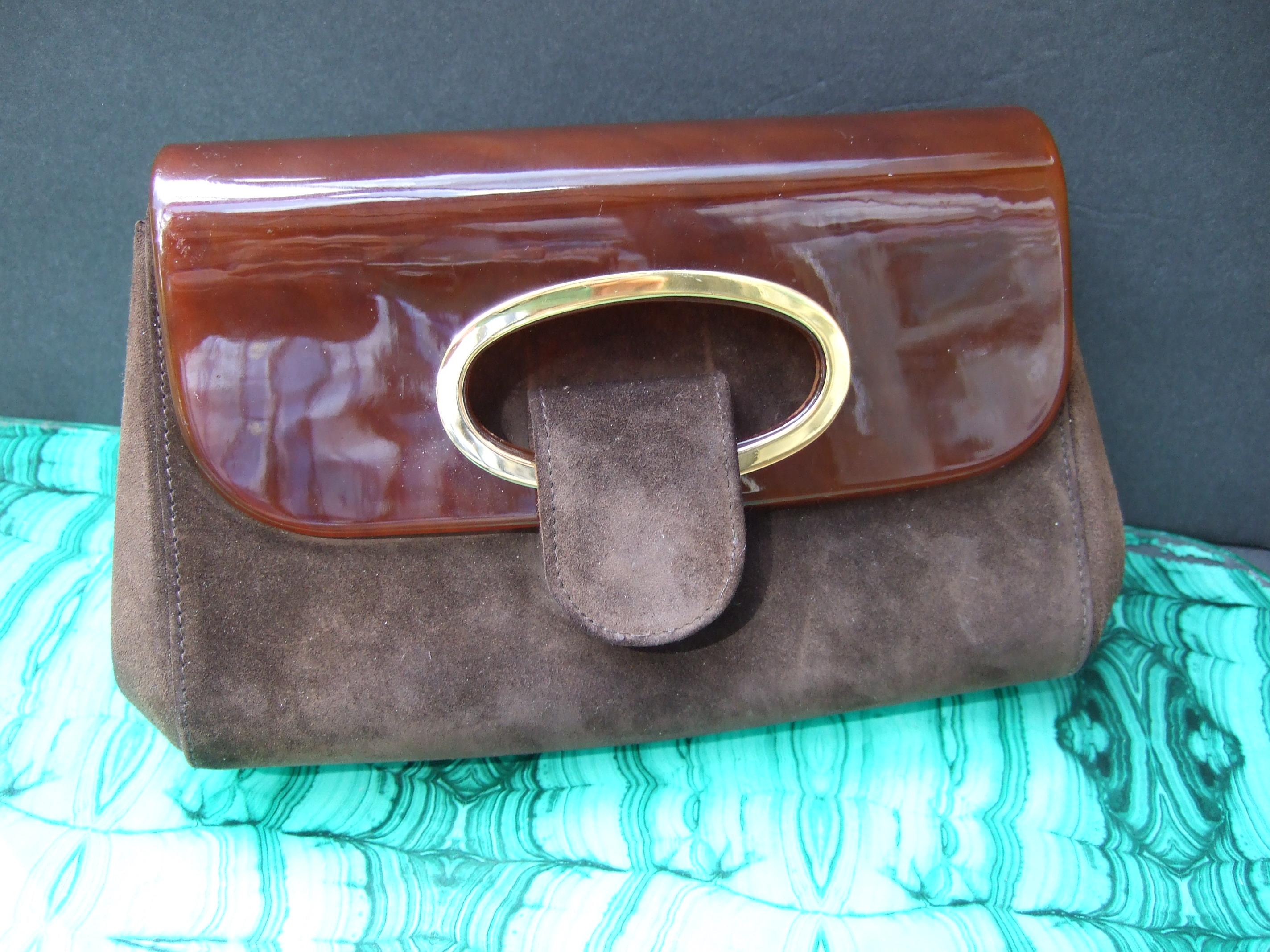 Gucci Italy Rare Amber Lucite Brown Suede Clutch c 1970s  8