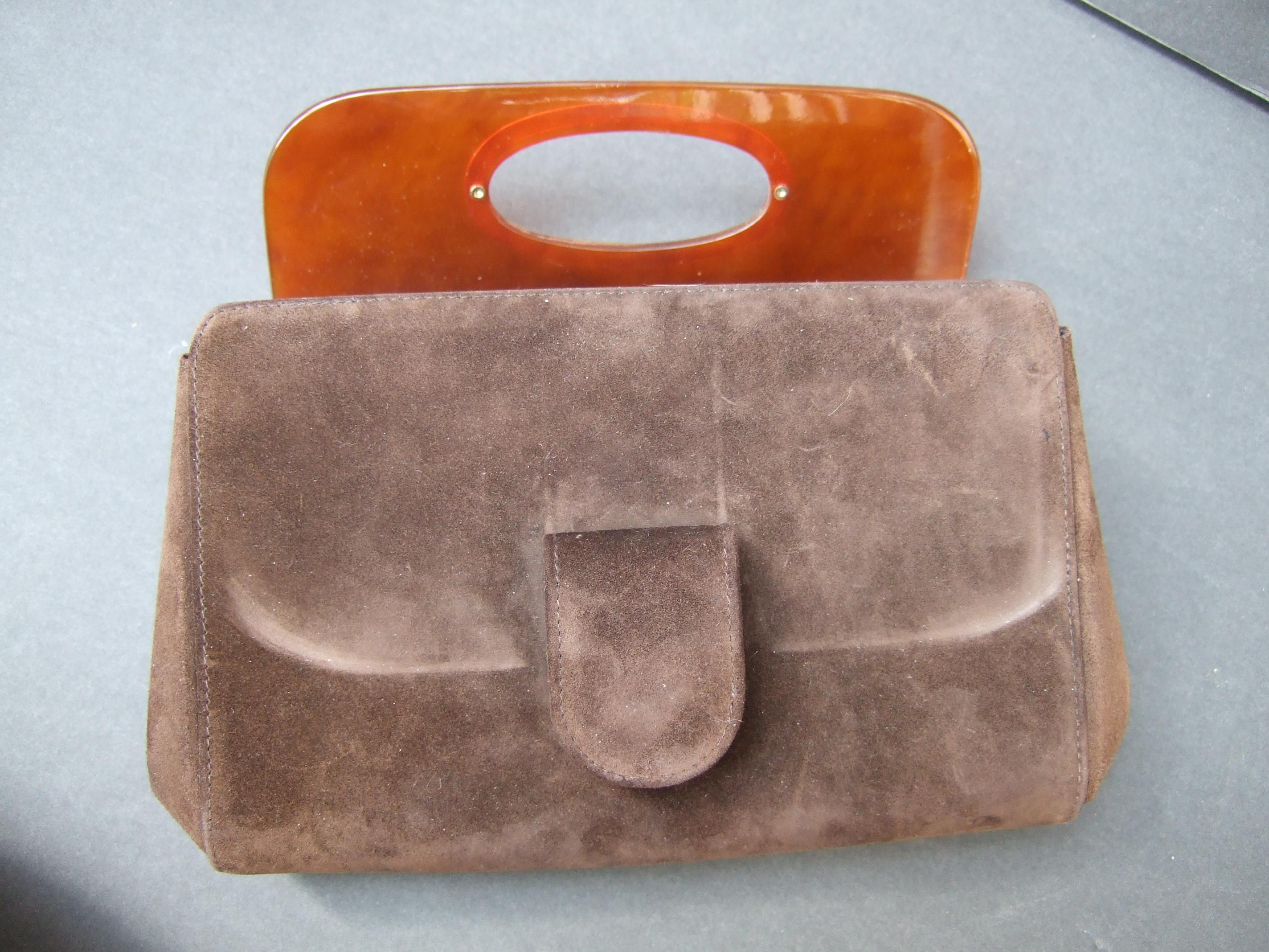 Gucci Italy Rare Amber Lucite Brown Suede Clutch c 1970s  9