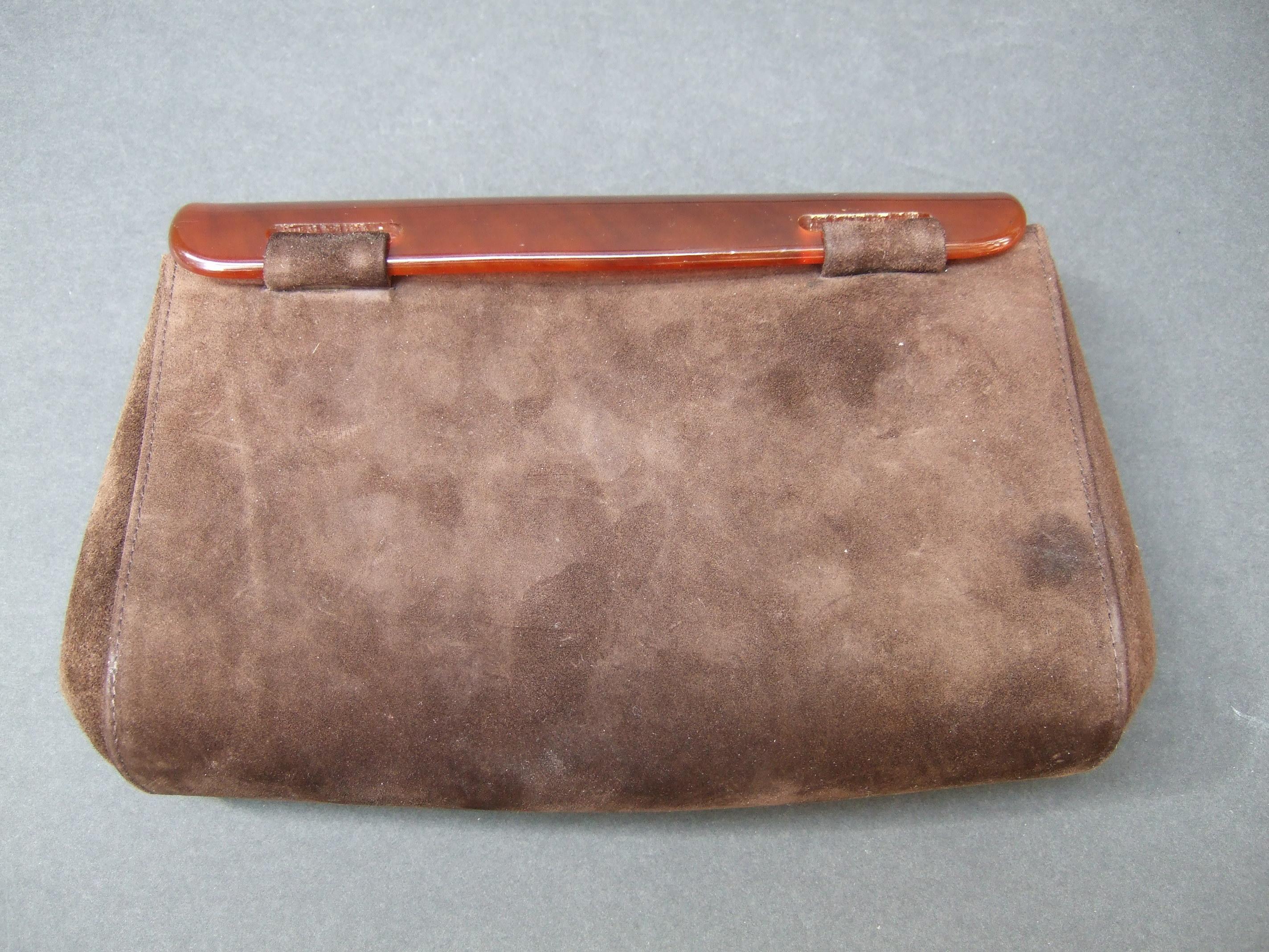 Gucci Italy Rare Amber Lucite Brown Suede Clutch c 1970s  10