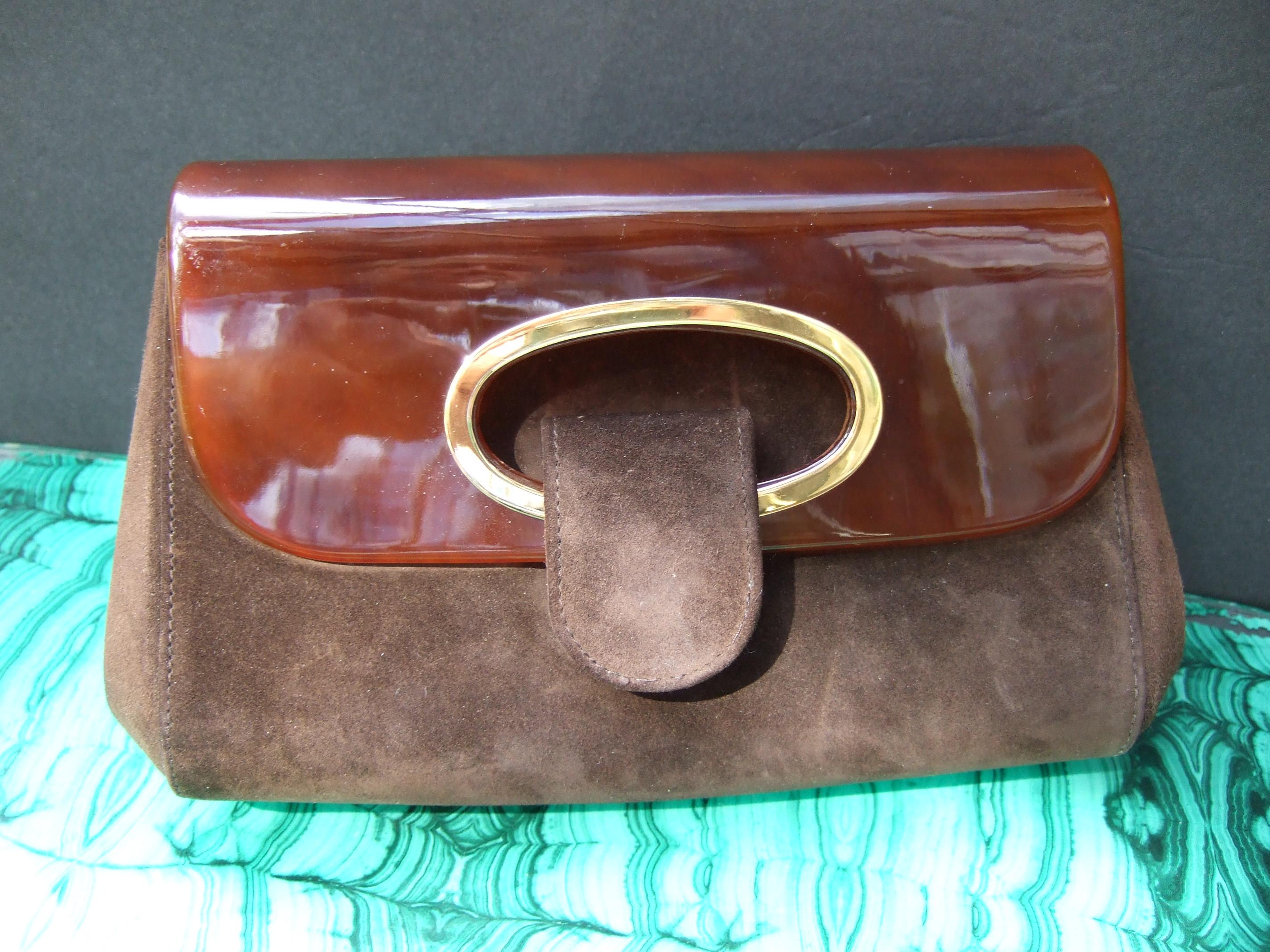 Gucci Italy Rare Amber Lucite Brown Suede Clutch c 1970s  1