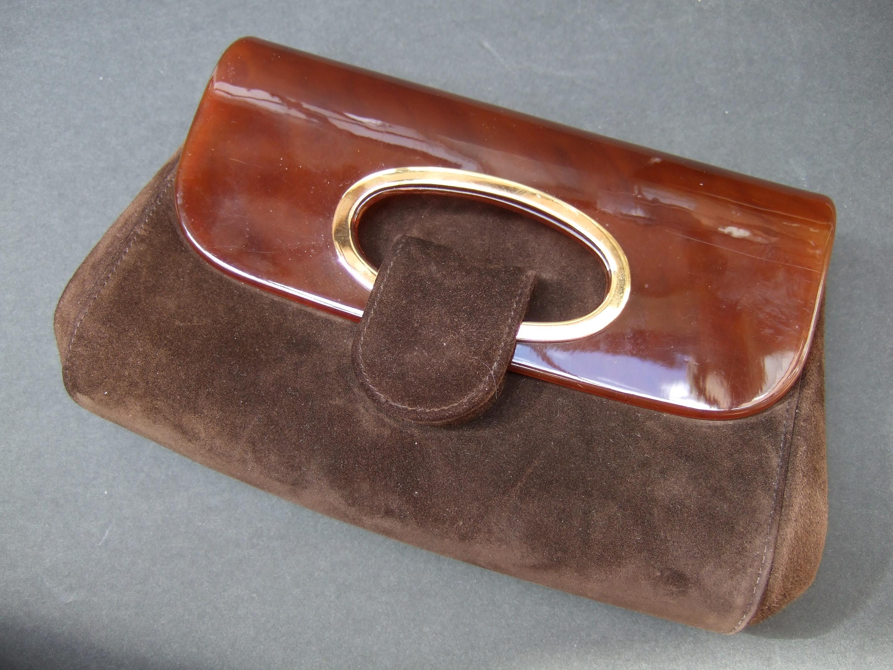 Gucci Italy Rare Amber Lucite Brown Suede Clutch c 1970s  5
