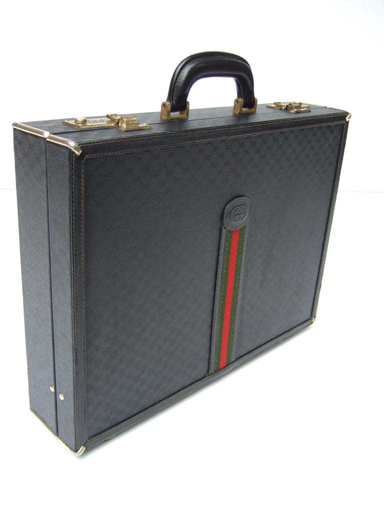 Gucci Italy Rare Black Coated Canvas Leather Trim Unisex Briefcase c 1980s  For Sale at 1stDibs