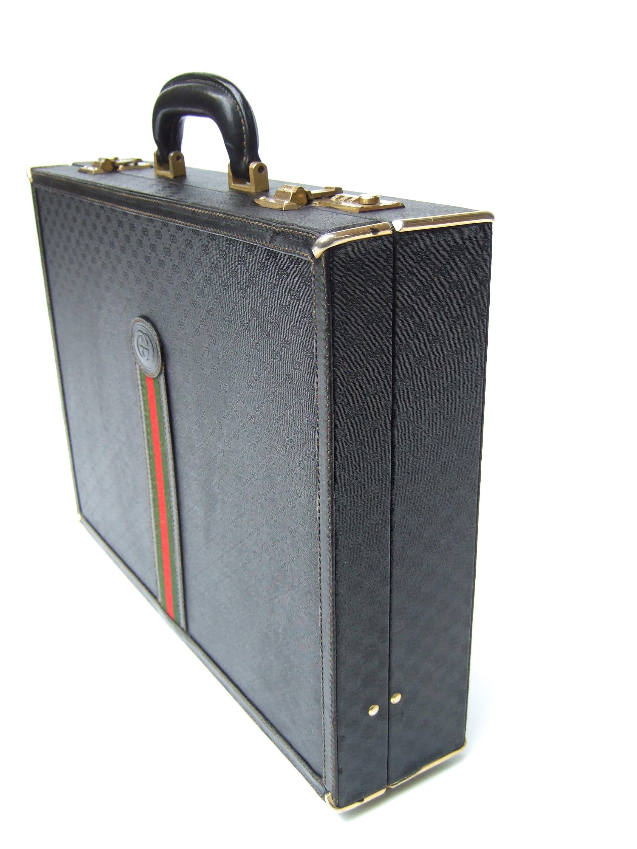 Gucci Italy Rare Black Coated Canvas Leather Trim Unisex Briefcase c 1980s 1