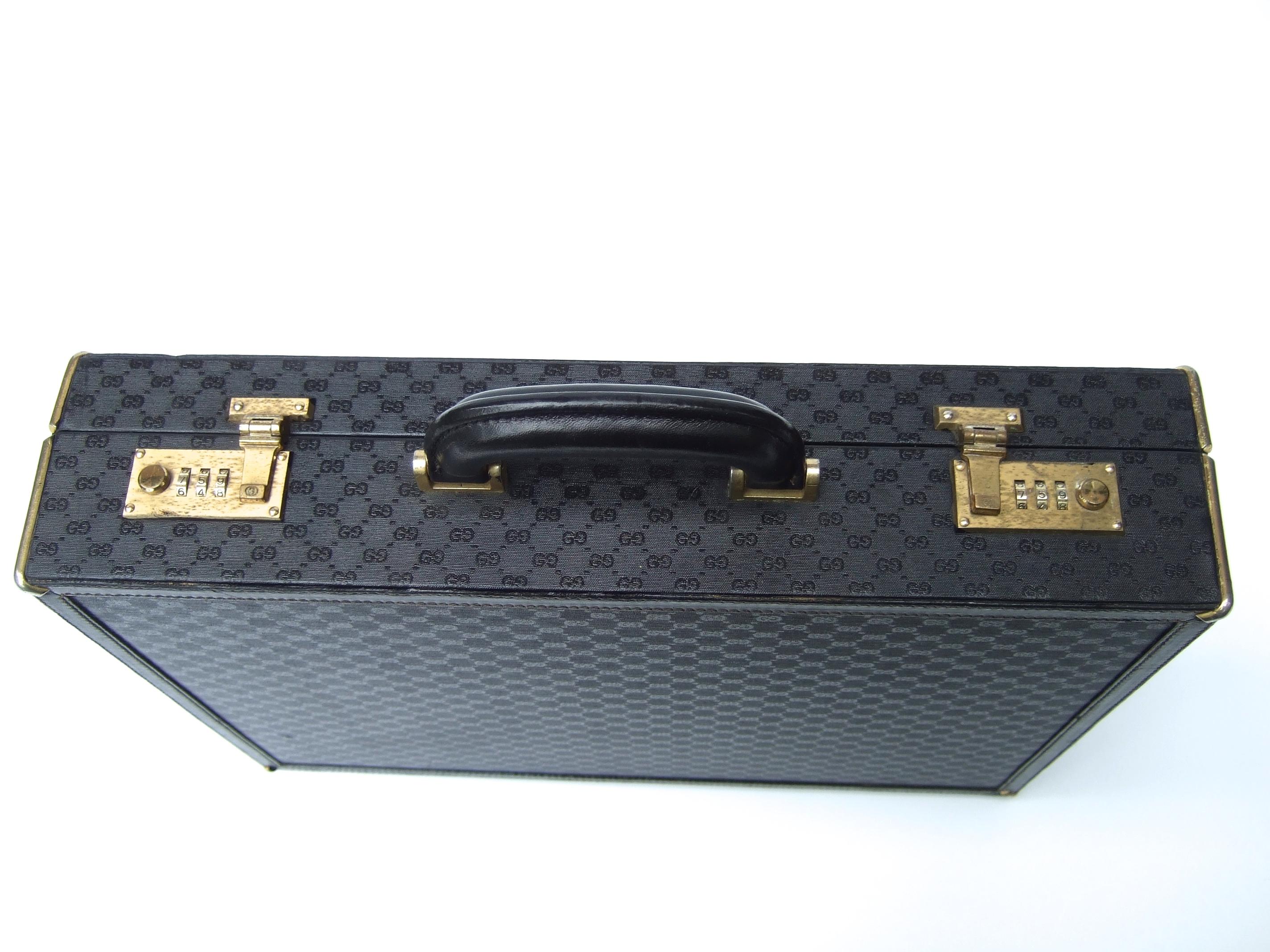 Gucci Italy Rare Black Coated Canvas Leather Trim Unisex Briefcase c 1980s 2