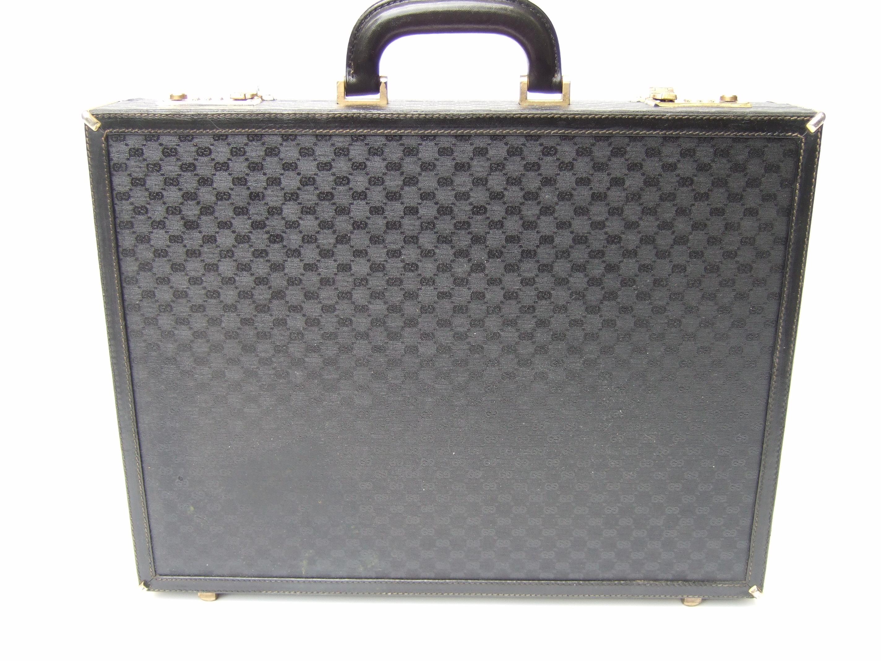 Gucci Italy Rare Black Coated Canvas Leather Trim Unisex Briefcase c 1980s 3
