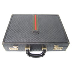 Gucci Italy Rare Black Coated Canvas Leather Trim Unisex Briefcase c 1980s