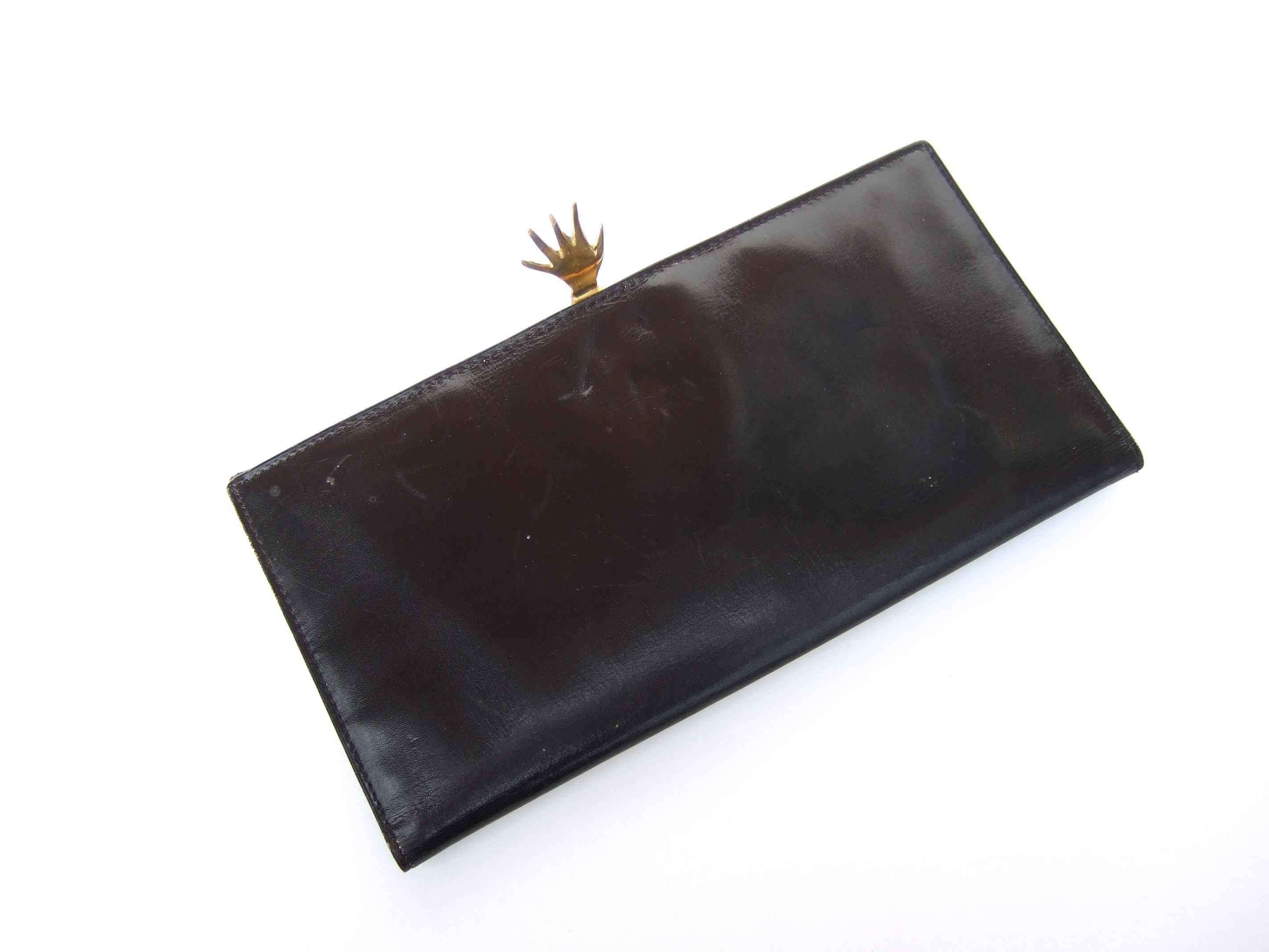 Gucci Italy Rare Black Leather Hand Clasp Wallet c 1970s 3