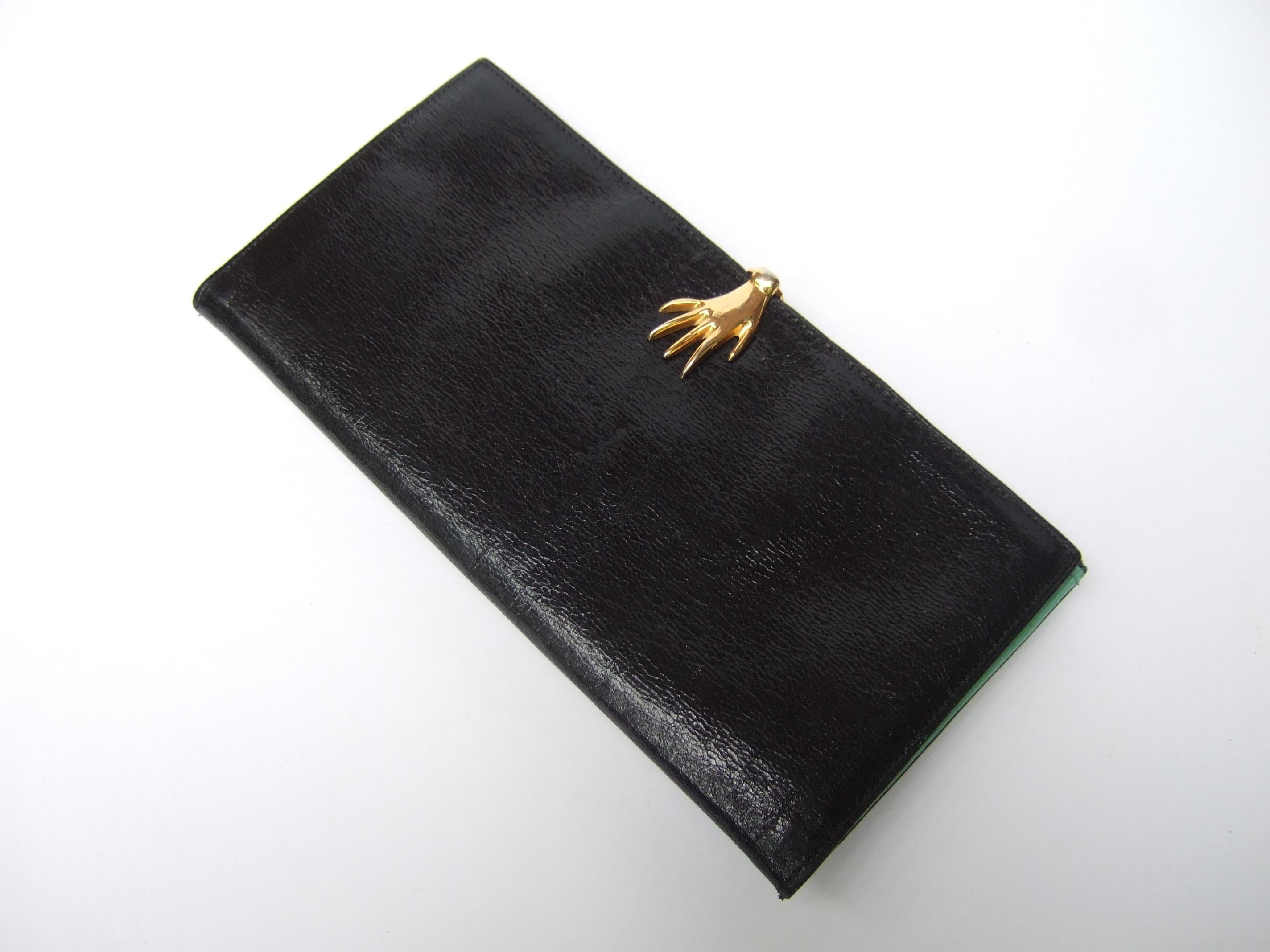 Gucci Italy Rare Black Leather Hand Clasp Wallet c 1970s 1