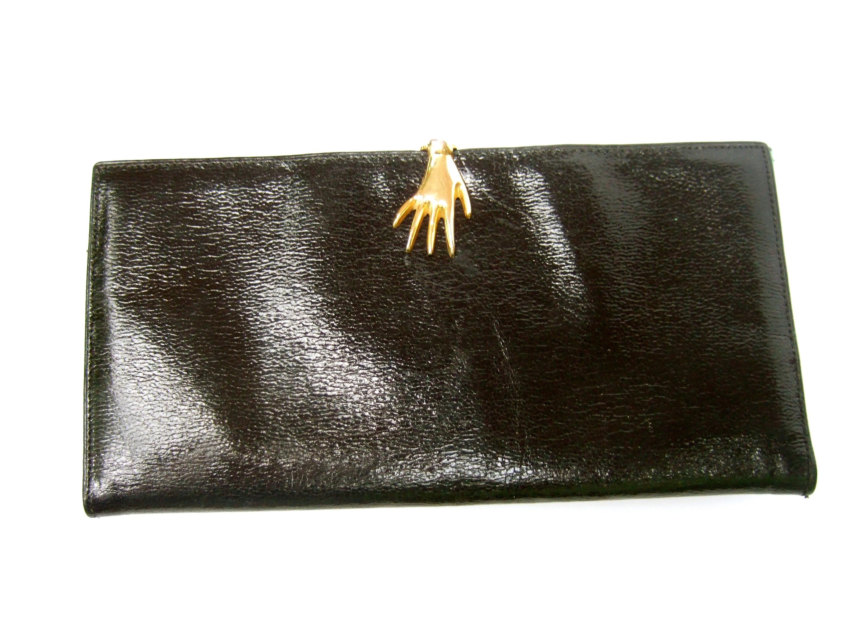 Gucci Italy Rare Black Leather Hand Clasp Wallet c 1970s 2