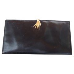 Vintage Gucci Italy Rare Black Leather Hand Clasp Wallet c 1970s 