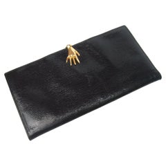 Gucci Italy Rare Black Leather Hand Clasp Wallet c 1970s