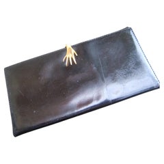 GUCCI Italy Rare Black Leather Hand Clasp Wallet c 1970s