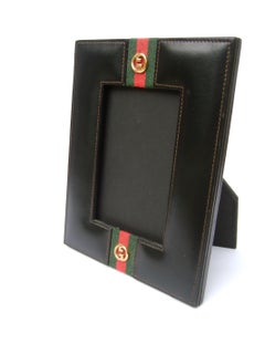 GUCCI Italien – Seltener Fotorahmen aus schwarzem Leder, ca. 1980er Jahre