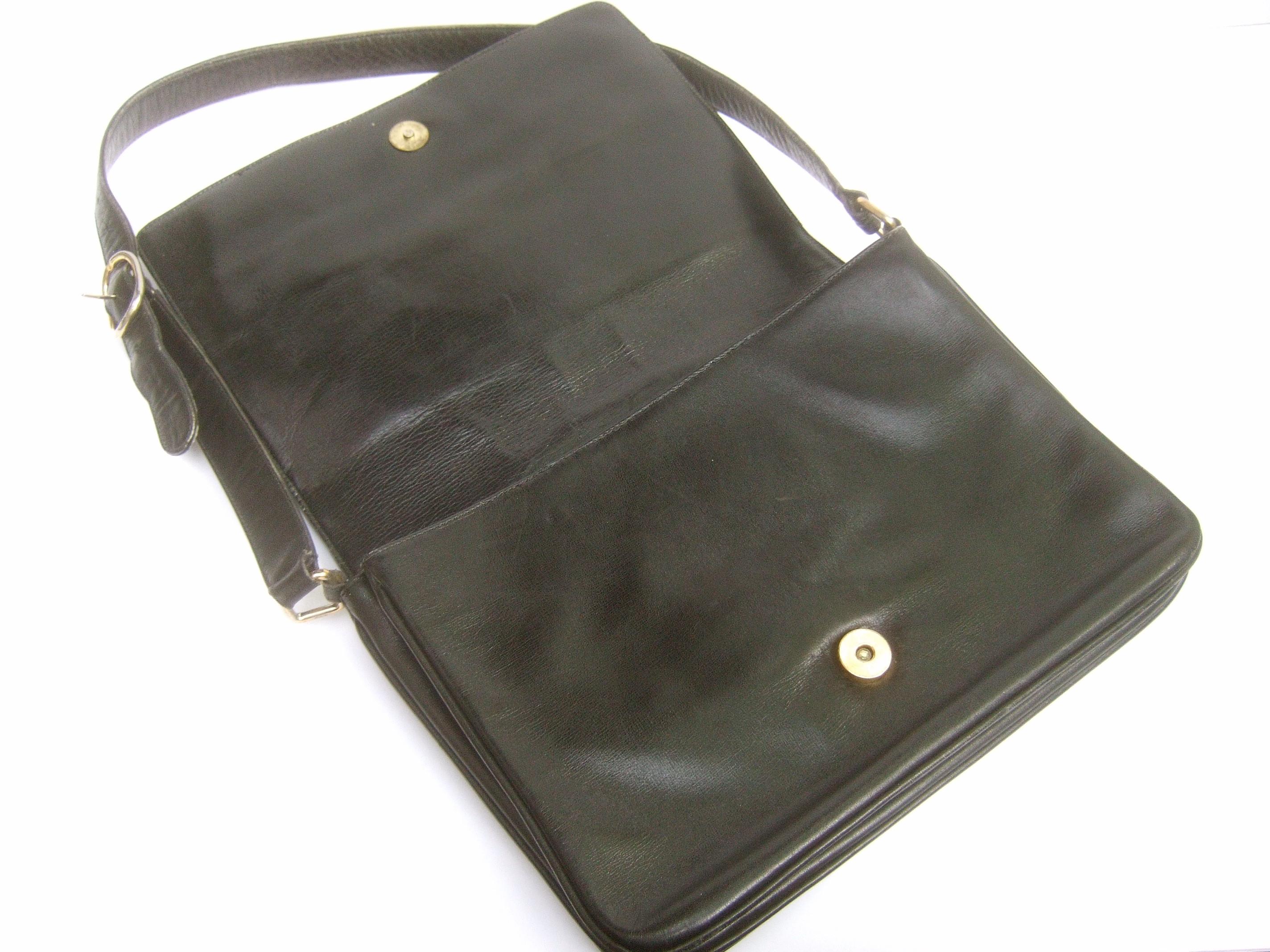 Gucci Italy Rare Black Leather Webbed Striped Shoulder Bag c 1980s  7