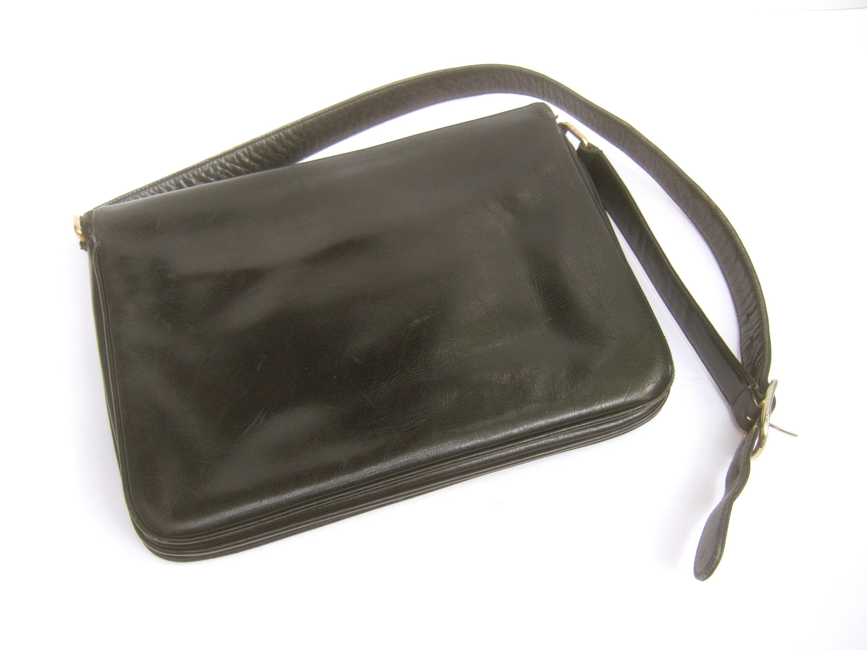 Gucci Italy Rare Black Leather Webbed Striped Shoulder Bag c 1980s  8