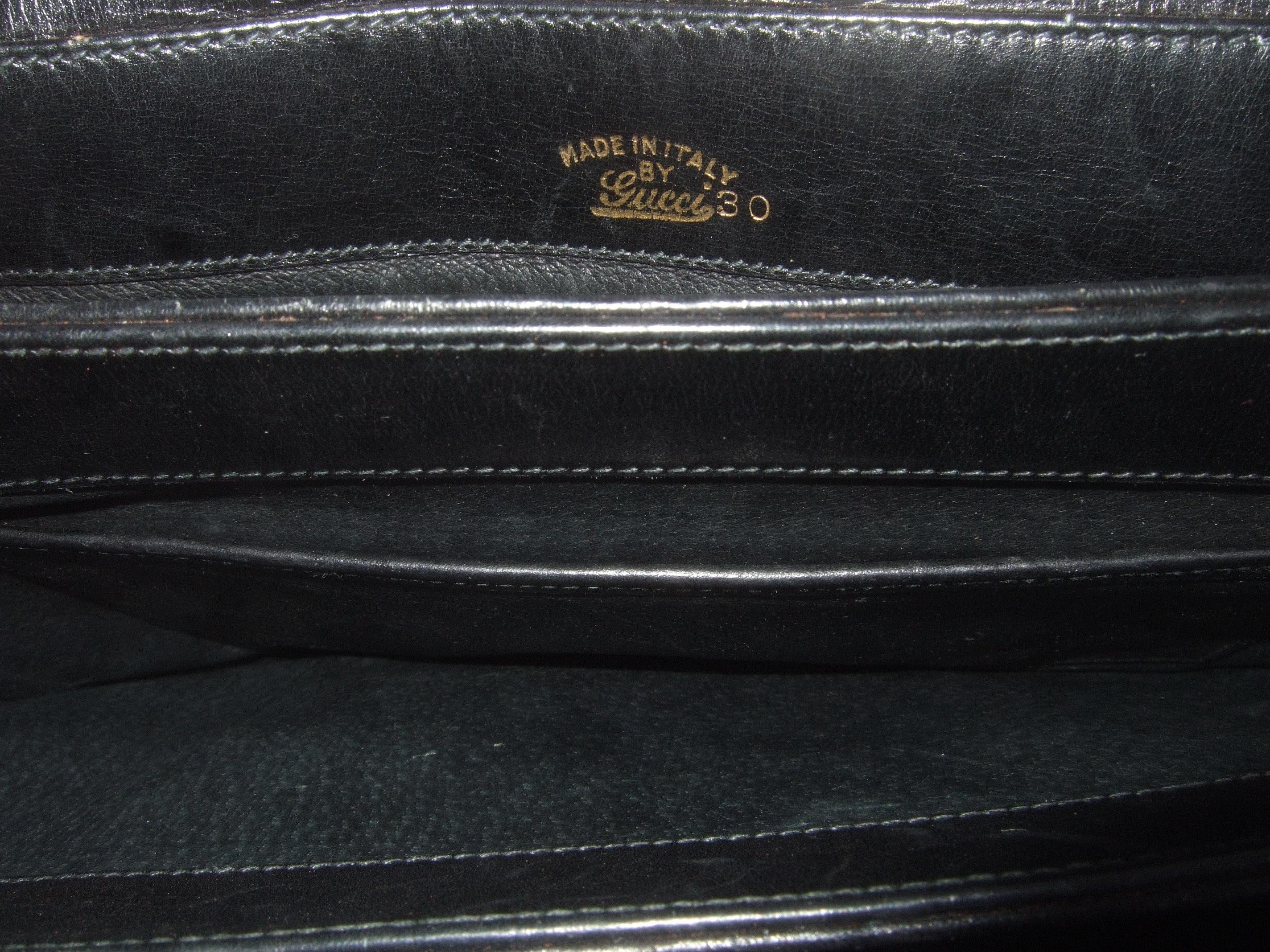 Gucci Italy Rare Black Leather Webbed Striped Shoulder Bag c 1980s  9