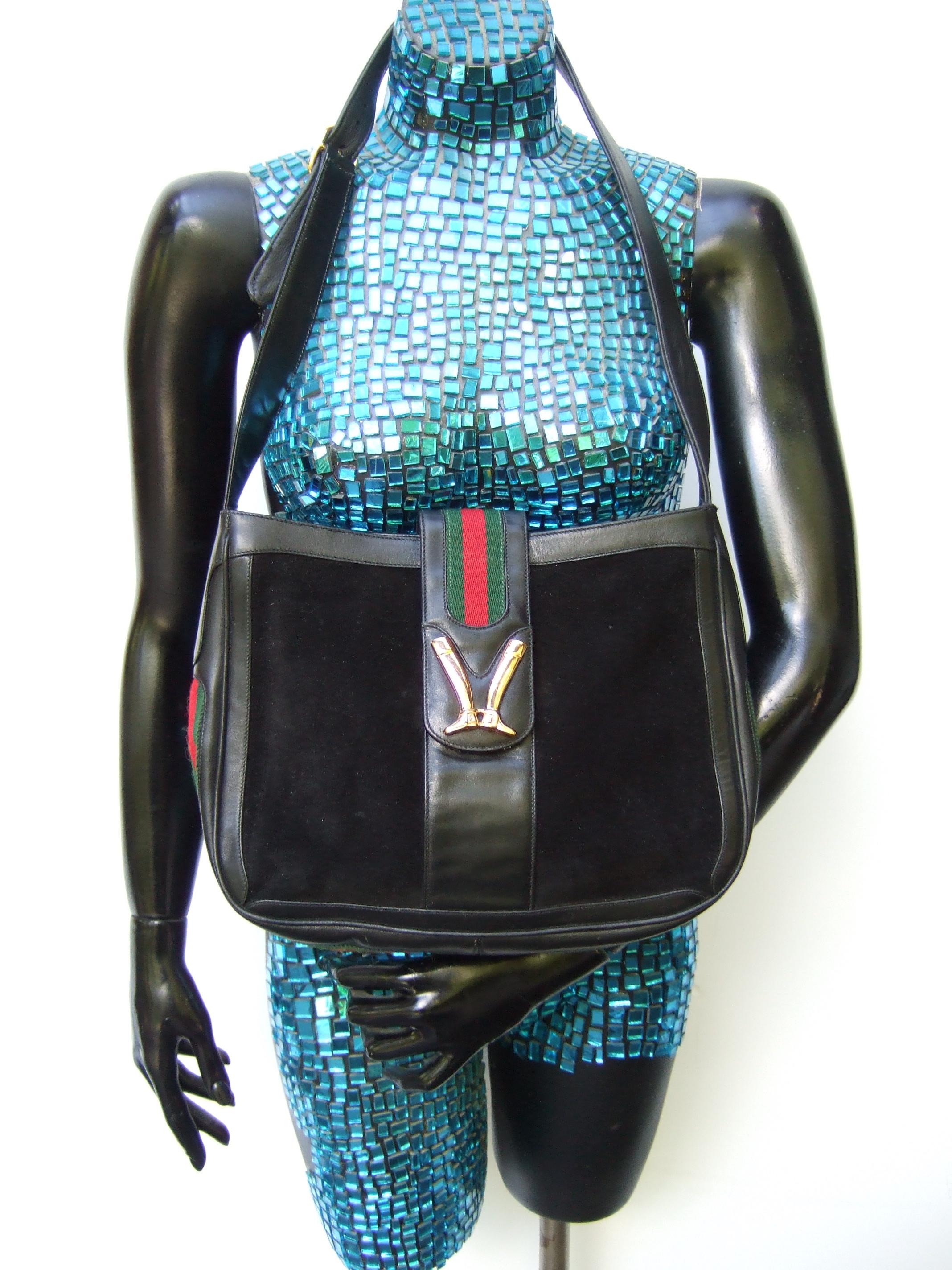 Gucci Italy Rare Black Suede Boot Emblem Shoulder Bag c 1970s For Sale 3