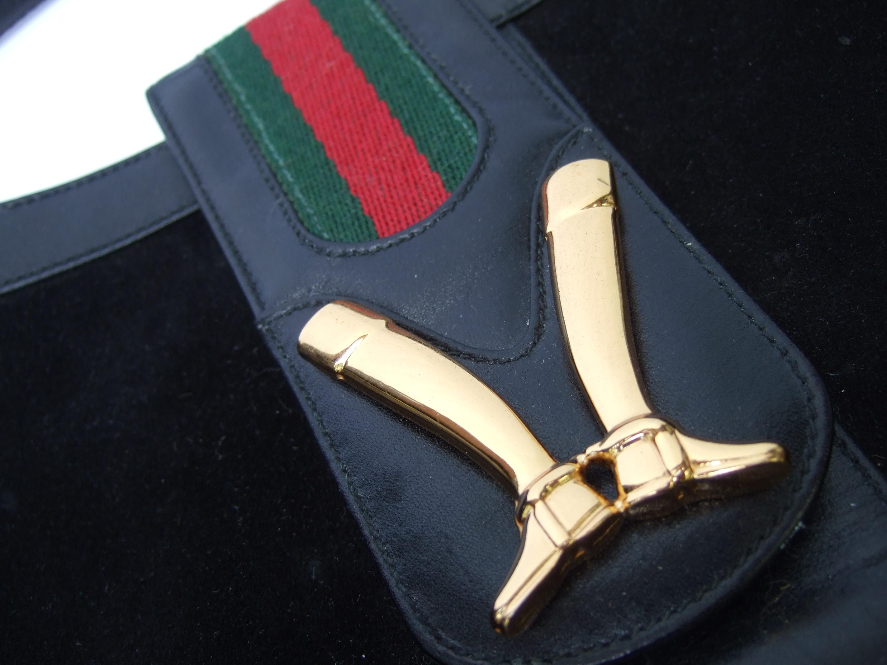 Gucci Italy Rare Black Suede Boot Emblem Shoulder Bag c 1970s For Sale 5