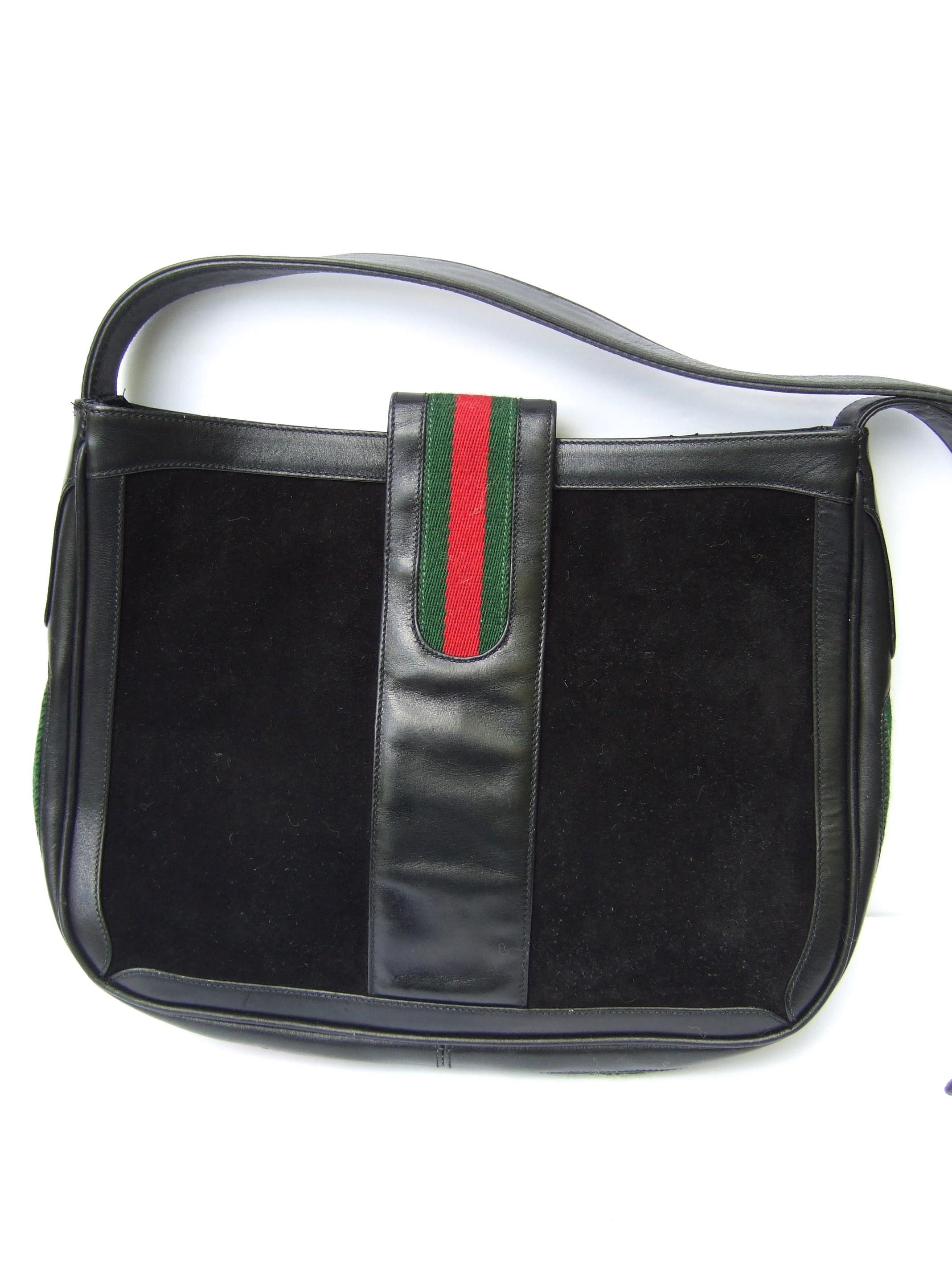 Gucci Italy Rare Black Suede Boot Emblem Shoulder Bag c 1970s For Sale 6