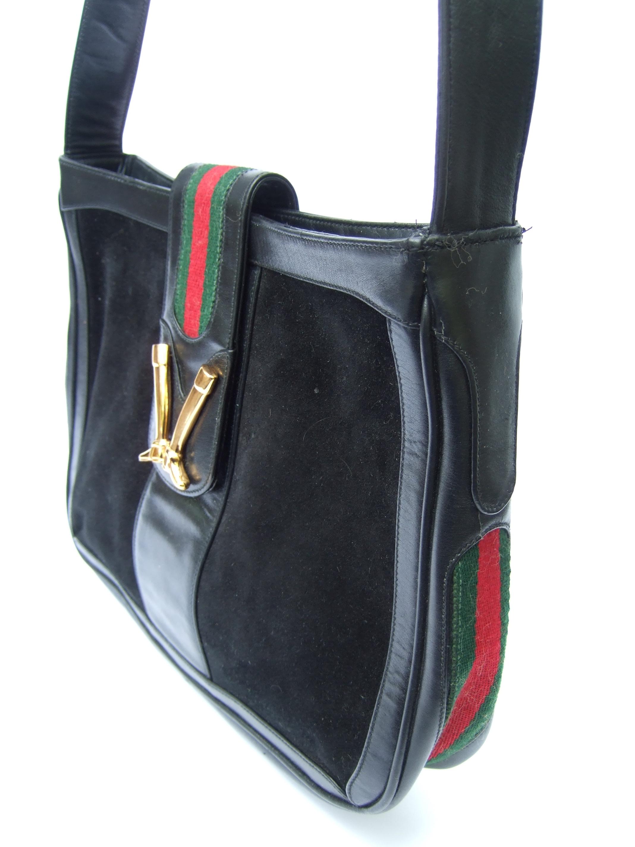 Gucci Italy Rare Black Suede Boot Emblem Shoulder Bag c 1970s For Sale 9