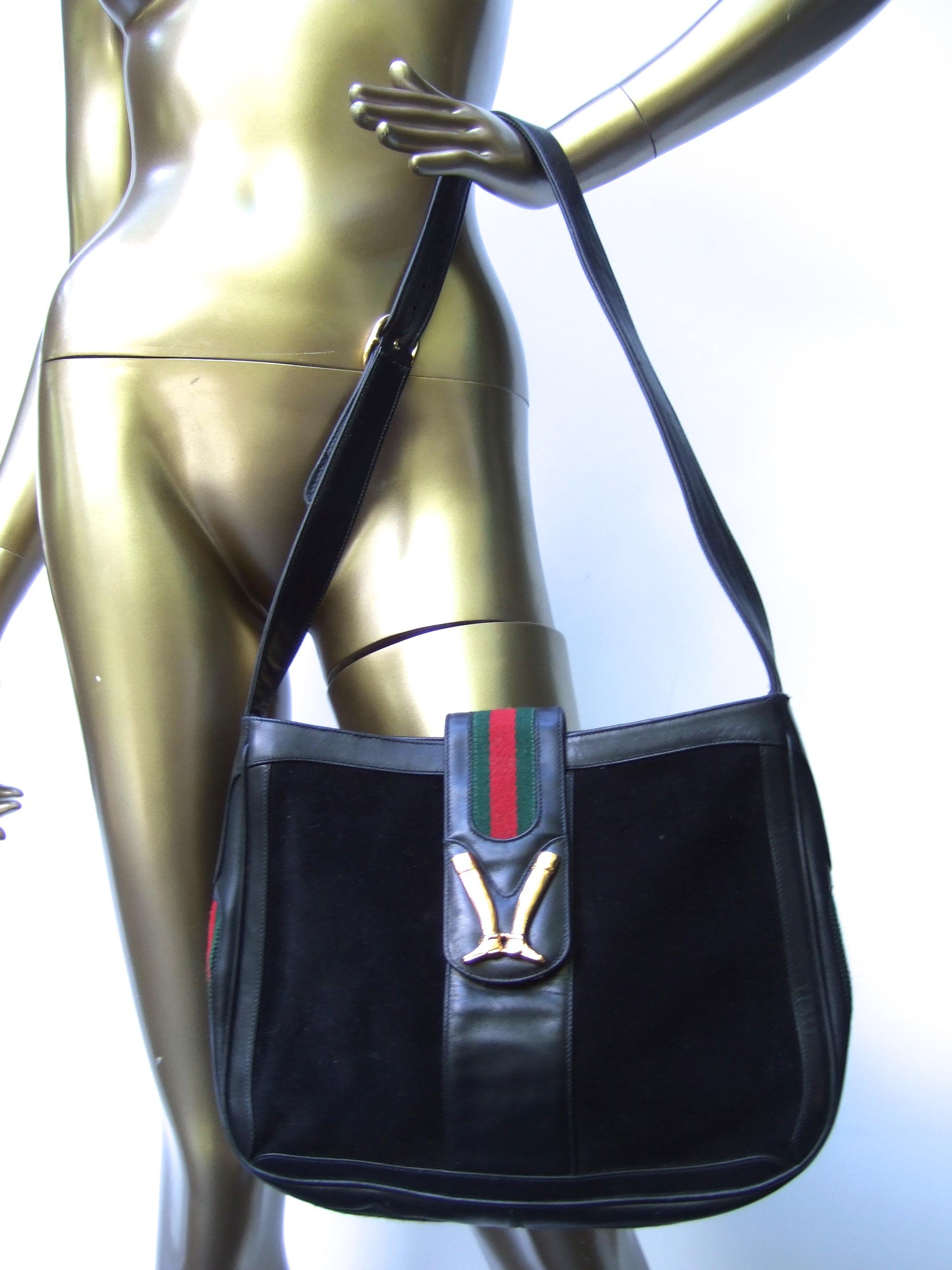 Gucci Italy Rare Black Suede Boot Emblem Shoulder Bag c 1970s For Sale 10