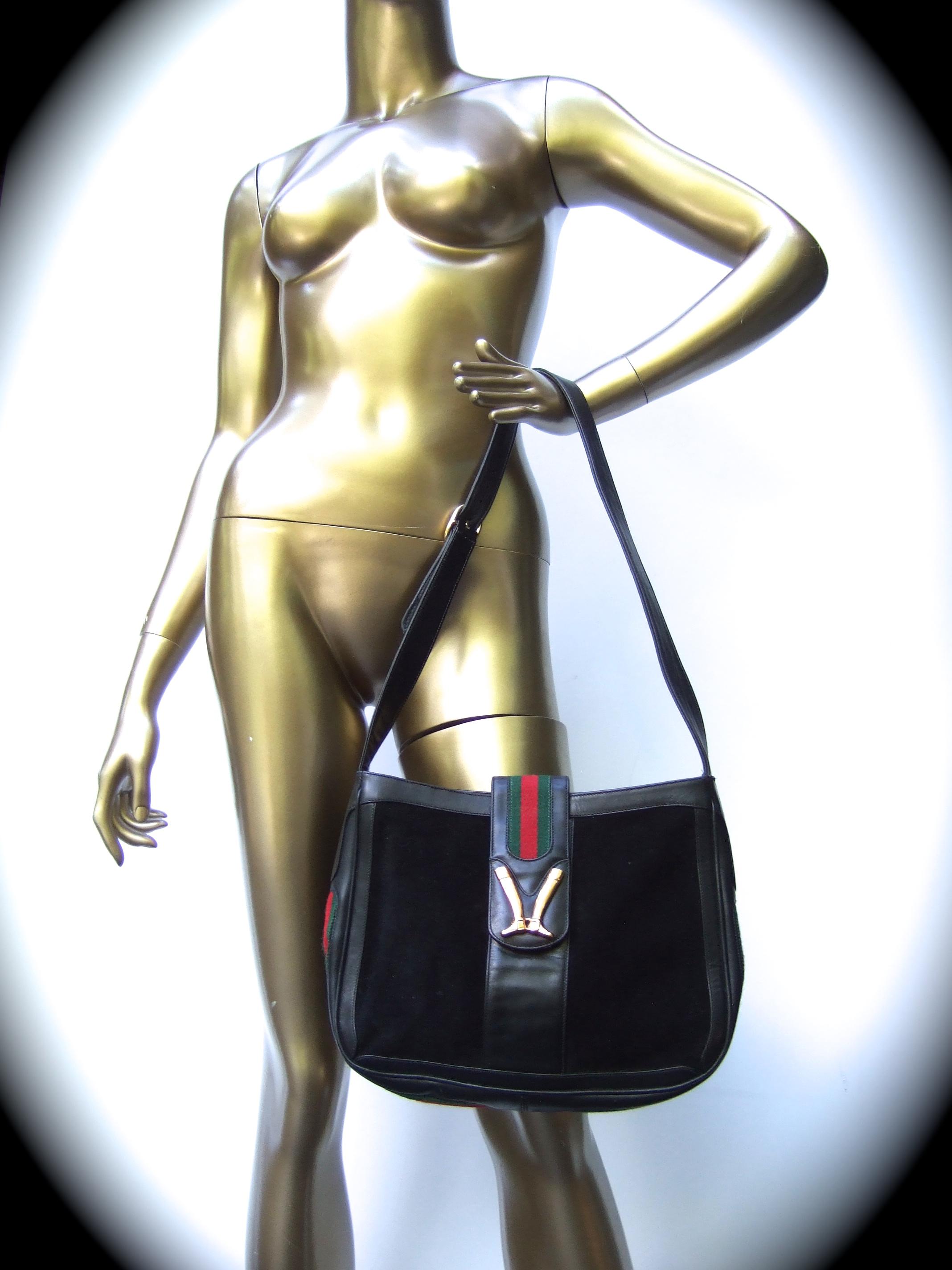 Gucci Italy Rare Black Suede Boot Emblem Shoulder Bag c 1970s For Sale 1
