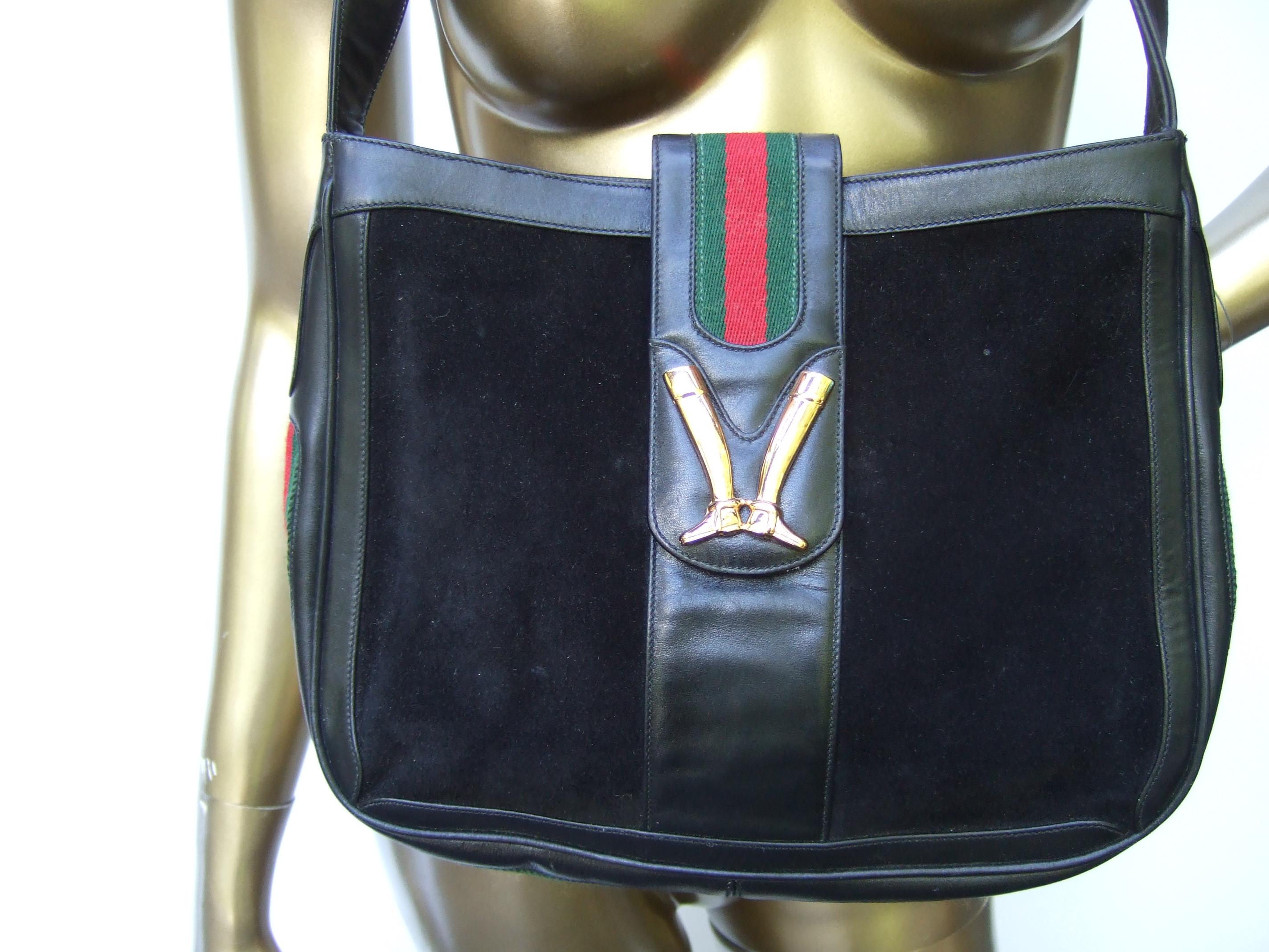 Gucci Italy Rare Black Suede Boot Emblem Shoulder Bag c 1970s For Sale 2