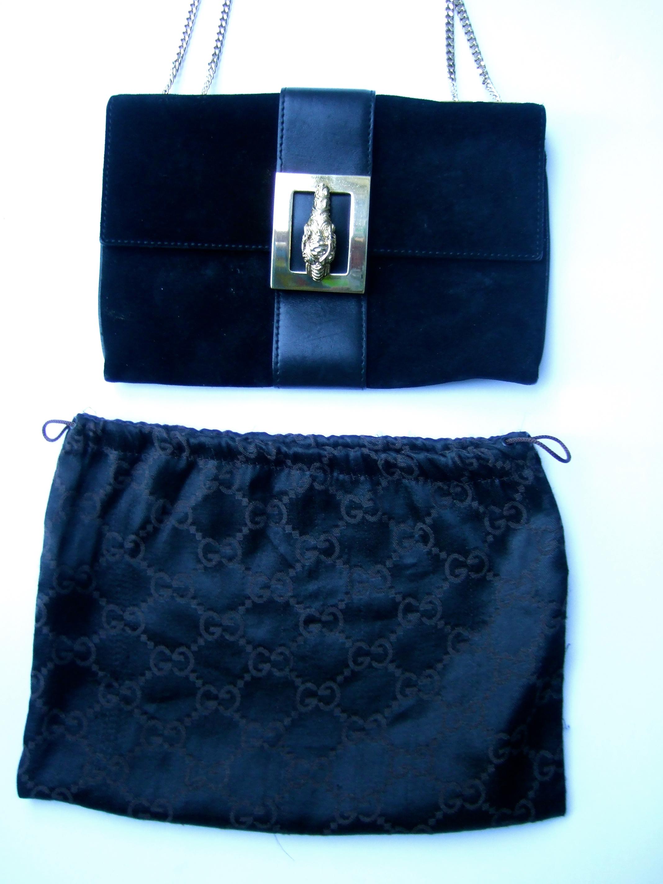 Gucci Italy Rare Black Suede Tiger Emblem Handbag Tom Ford Design c 1990s  For Sale 9