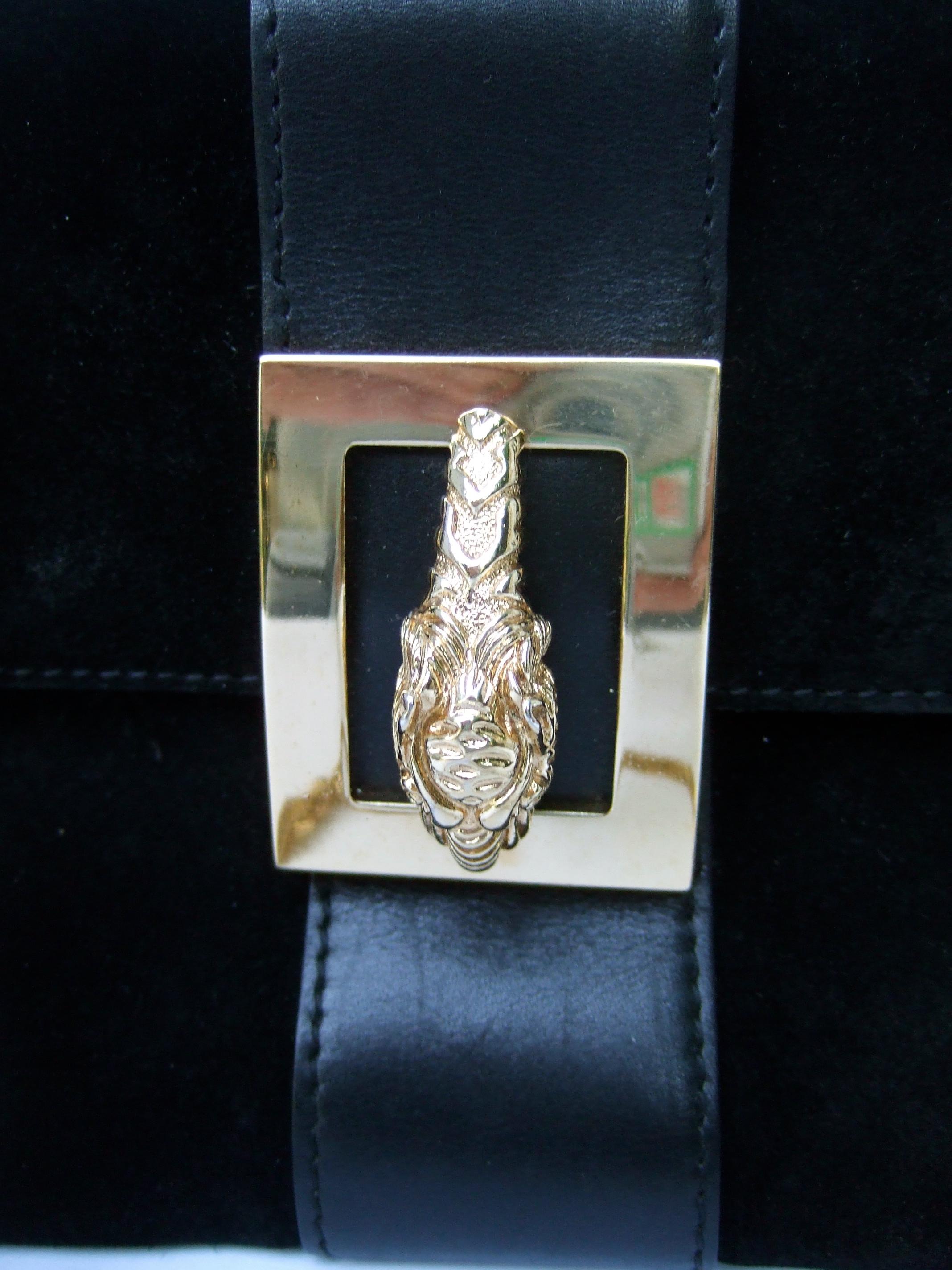 Gucci Italy Rare Black Suede Tiger Emblem Handbag Tom Ford Design c 1990s  For Sale 5