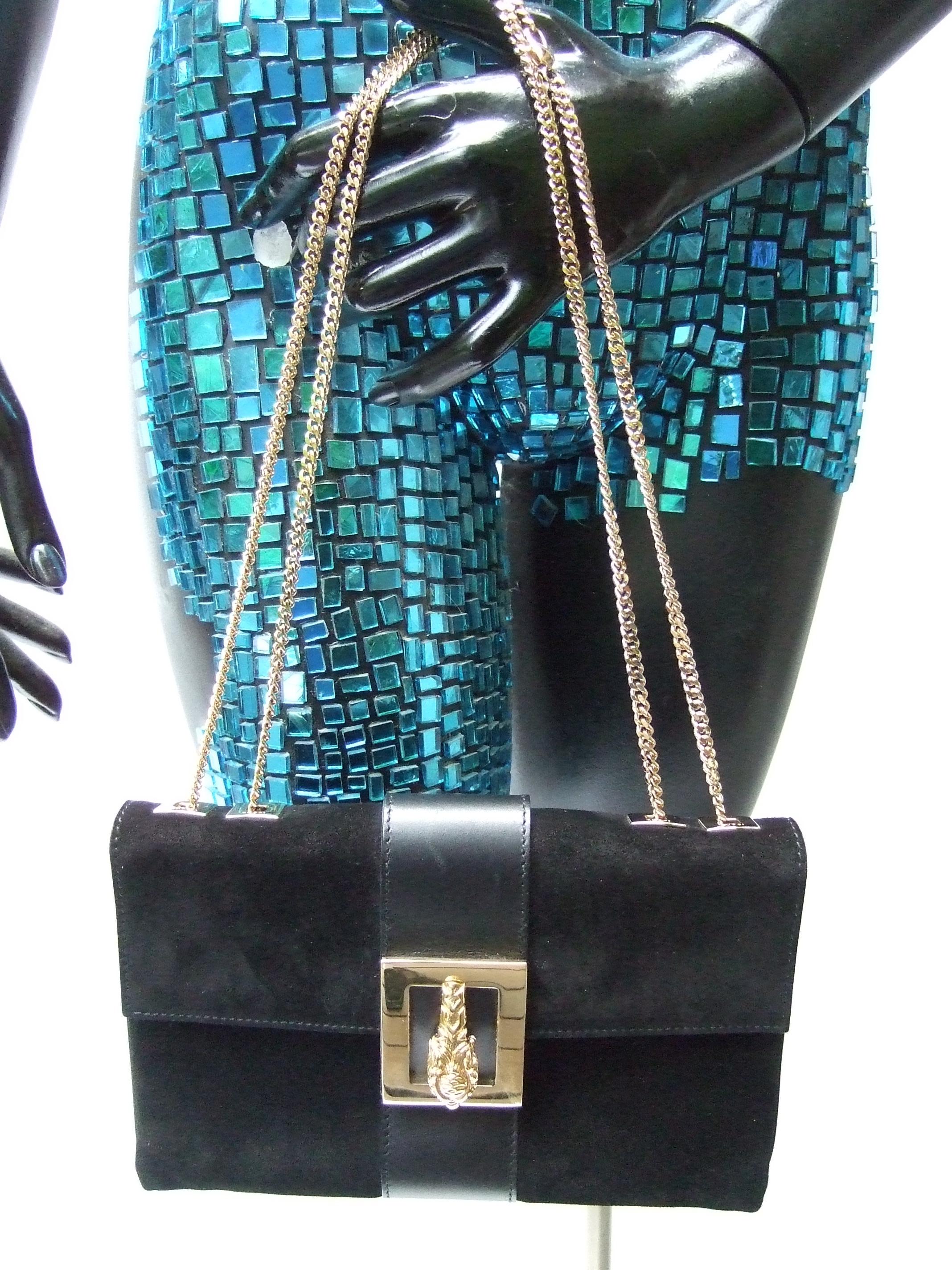 Women's Gucci Italy Rare Black Suede Tiger Emblem Handbag Tom Ford Era c 2000