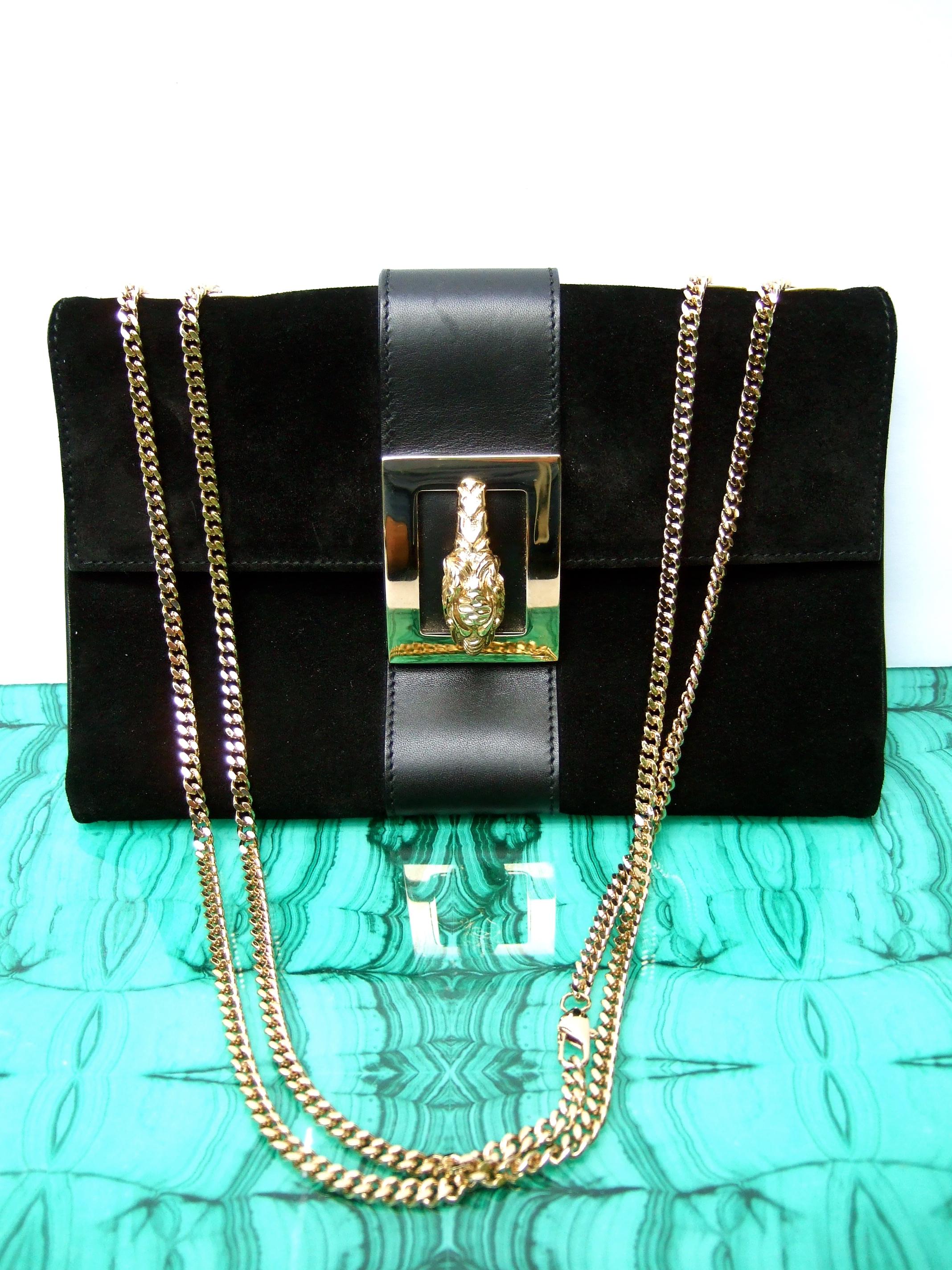 Gucci Italy Rare Black Suede Tiger Emblem Handbag Tom Ford Era c 2000 2