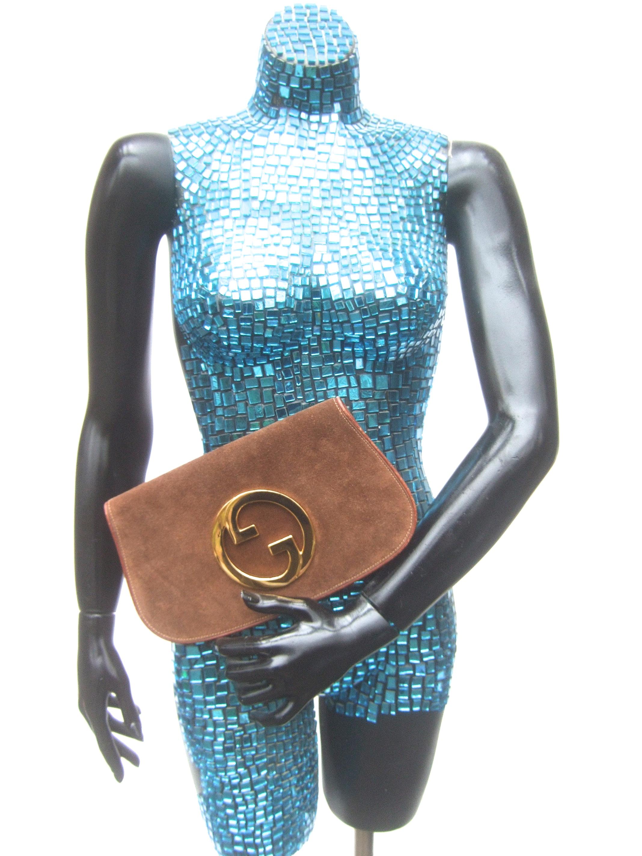 Gray Gucci Italy Rare Brown Suede Blondie Clutch c 1970s 