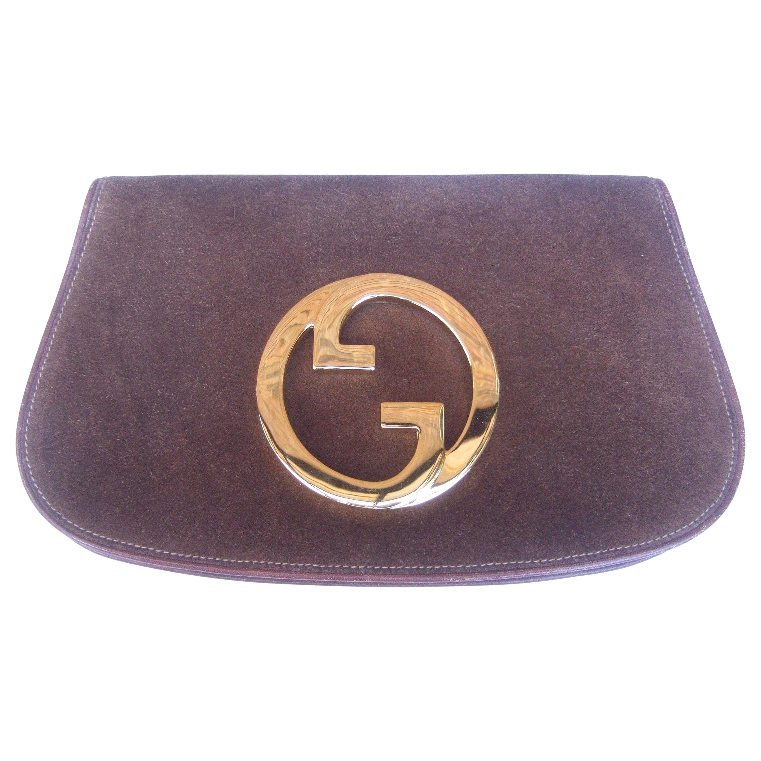 Gucci Italy Rare Brown Suede Blondie Clutch c 1970s 
