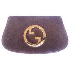 Vintage Gucci Italy Rare Brown Suede Blondie Clutch c 1970s 