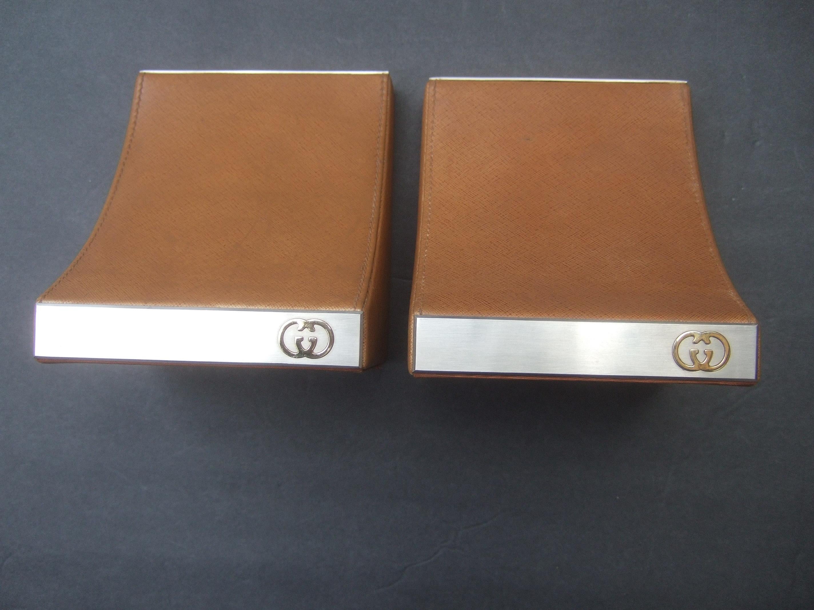 Gucci Italy Rare Caramel Brown Leather Pair of Bookends c 1970s  5