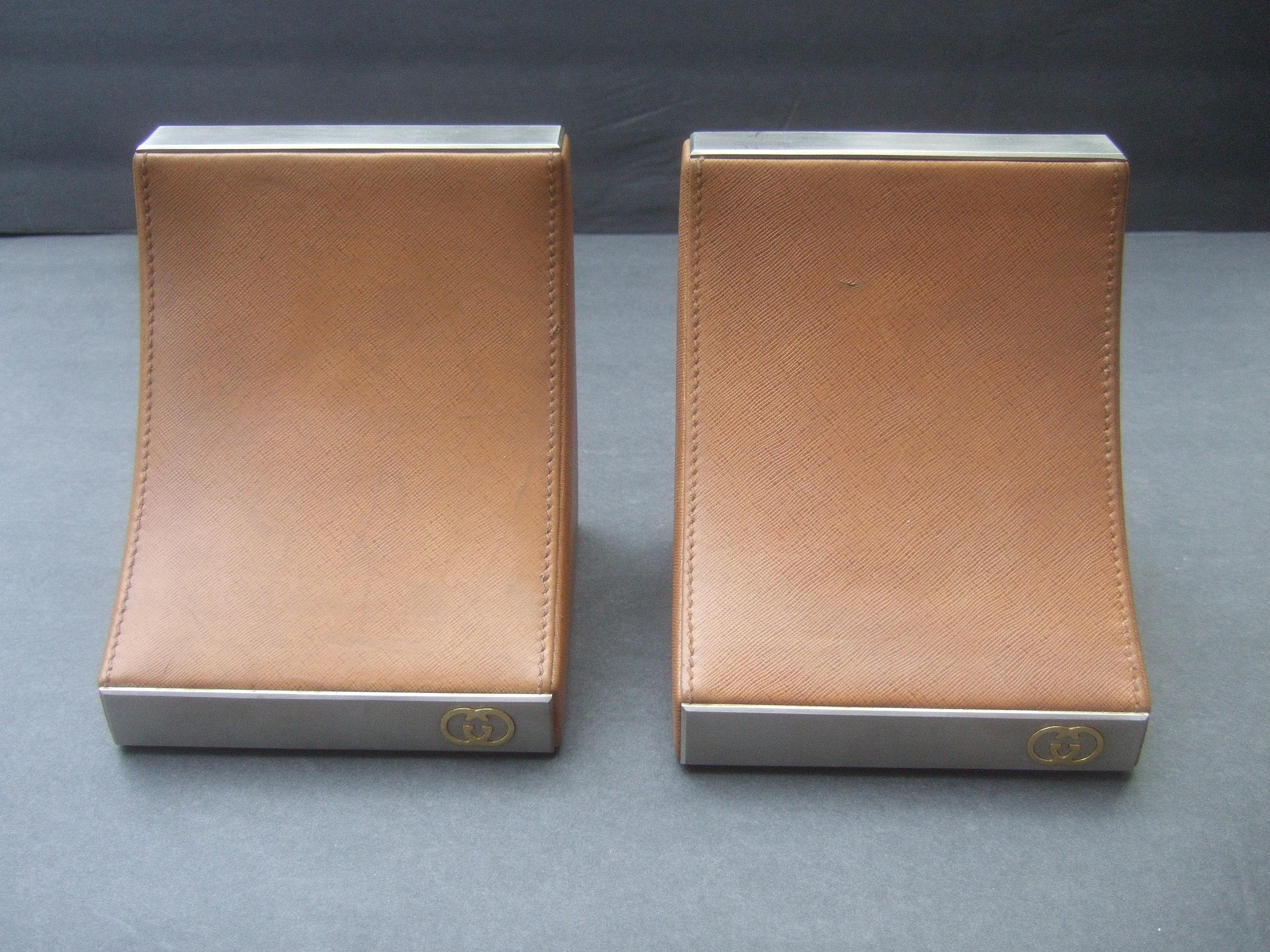 Gucci Italy Rare Caramel Brown Leather Pair of Bookends c 1970s  3