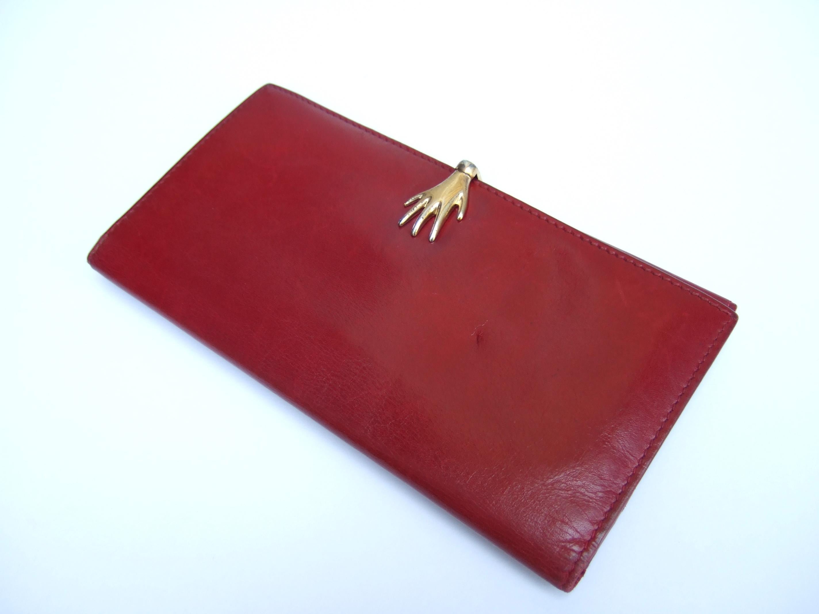 Gucci Italy Rare Cherry Red Leather Hand Clasp Wallet c 1980s 4