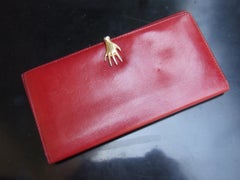 Gucci Italy Rare Cherry Red Leather Hand Clasp Wallet c 1980s
