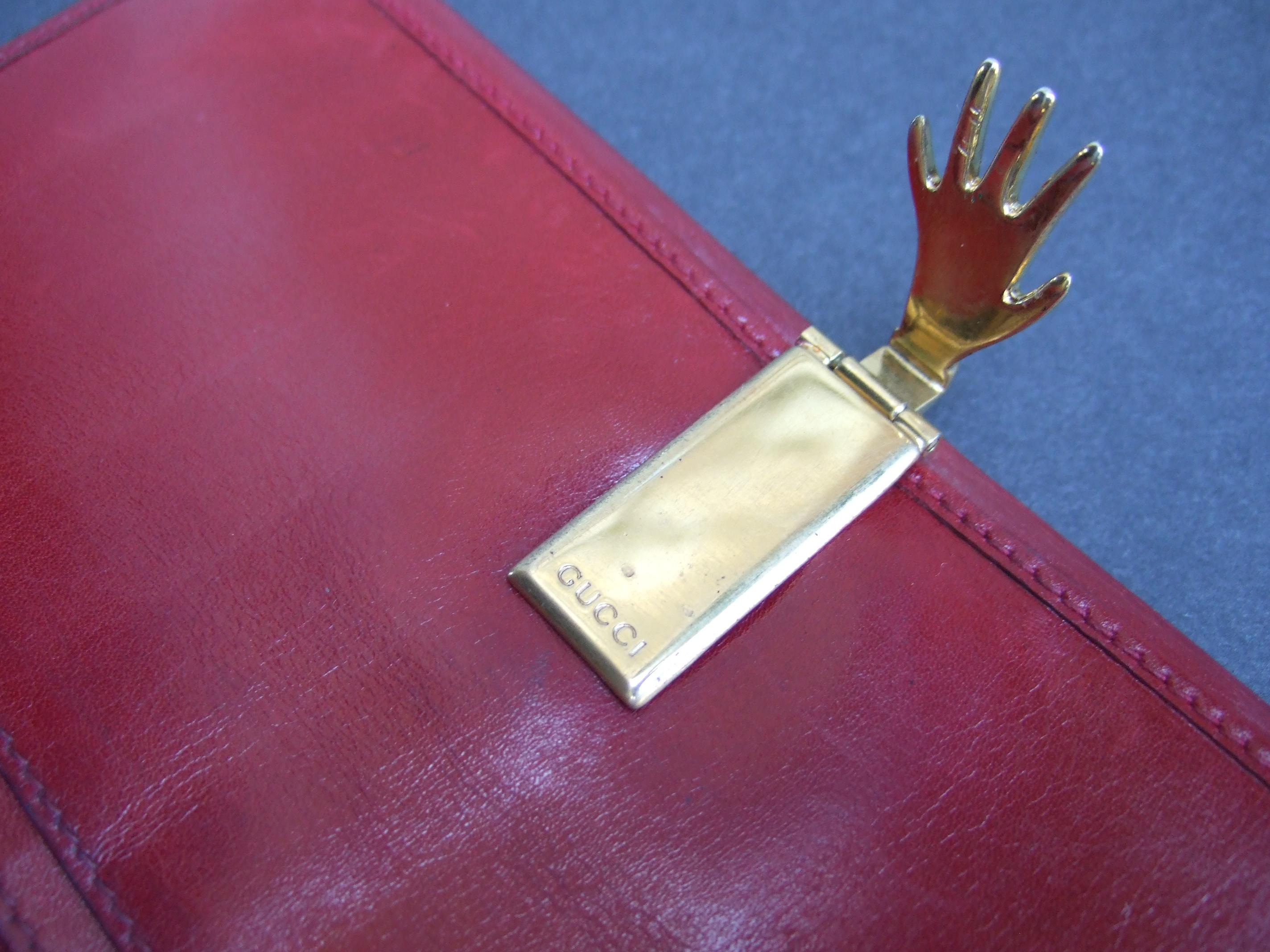 Gucci Italy Rare Cherry Red Leather Hand Clasp Wallet c 1980s  1