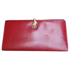 Gucci Italy Rare Cherry Red Leather Hand Clasp Wallet c 1980s 