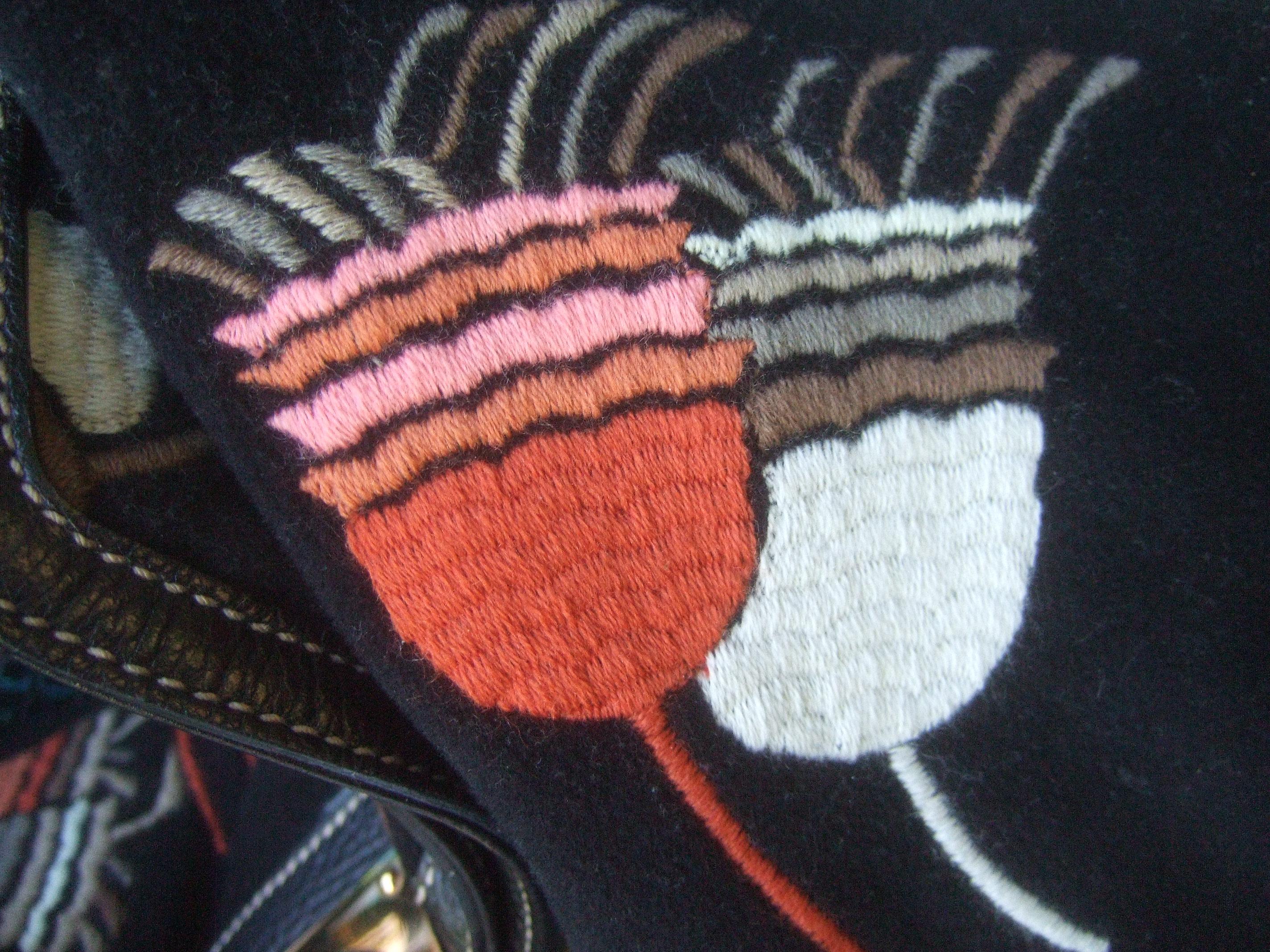 Gucci Italy Rare Embroidered Black Wool Large Handbag - Shoulder Bag c 1990s 10