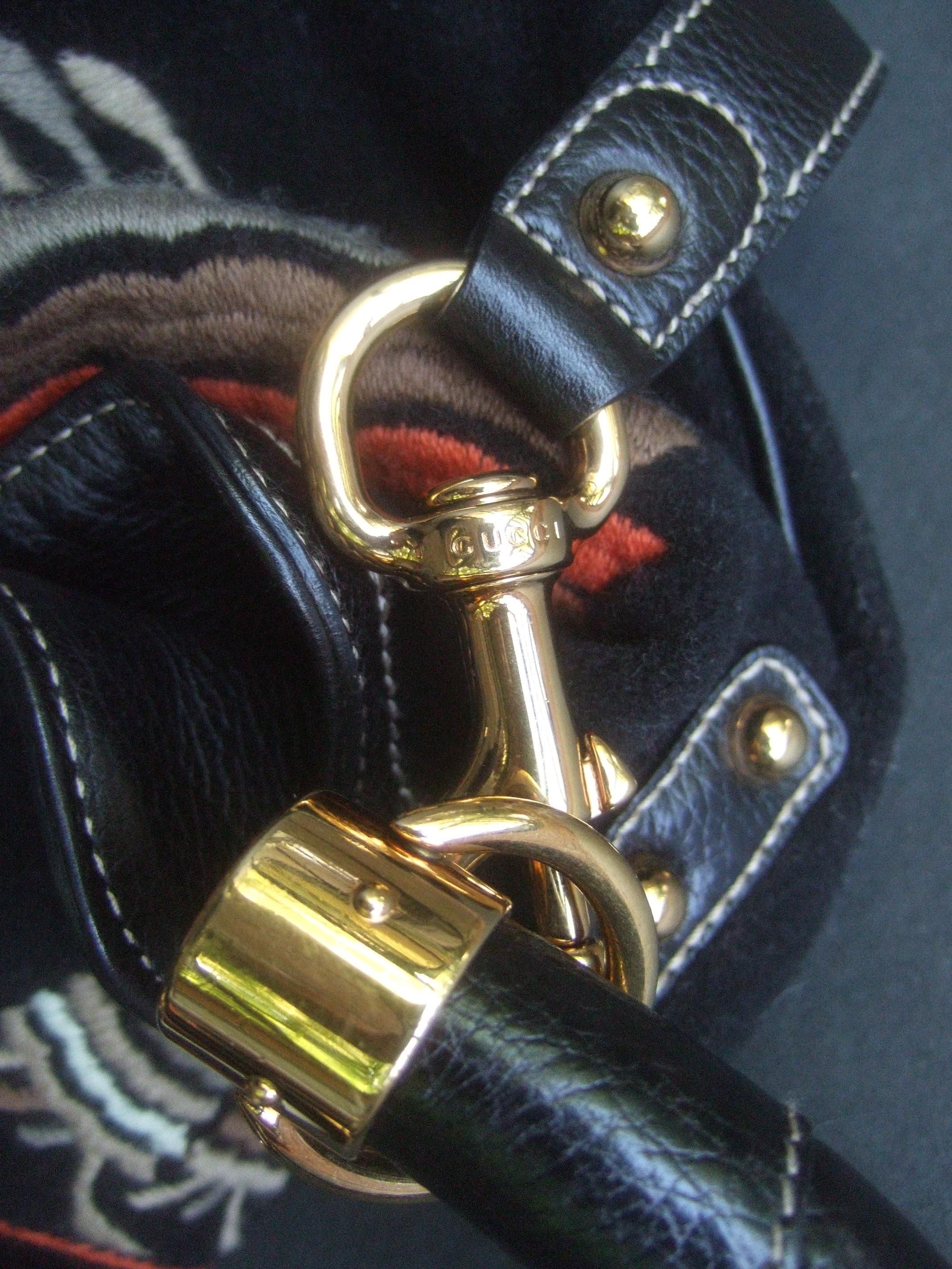 Gucci Italy Rare Embroidered Black Wool Large Handbag - Shoulder Bag c 1990s 11