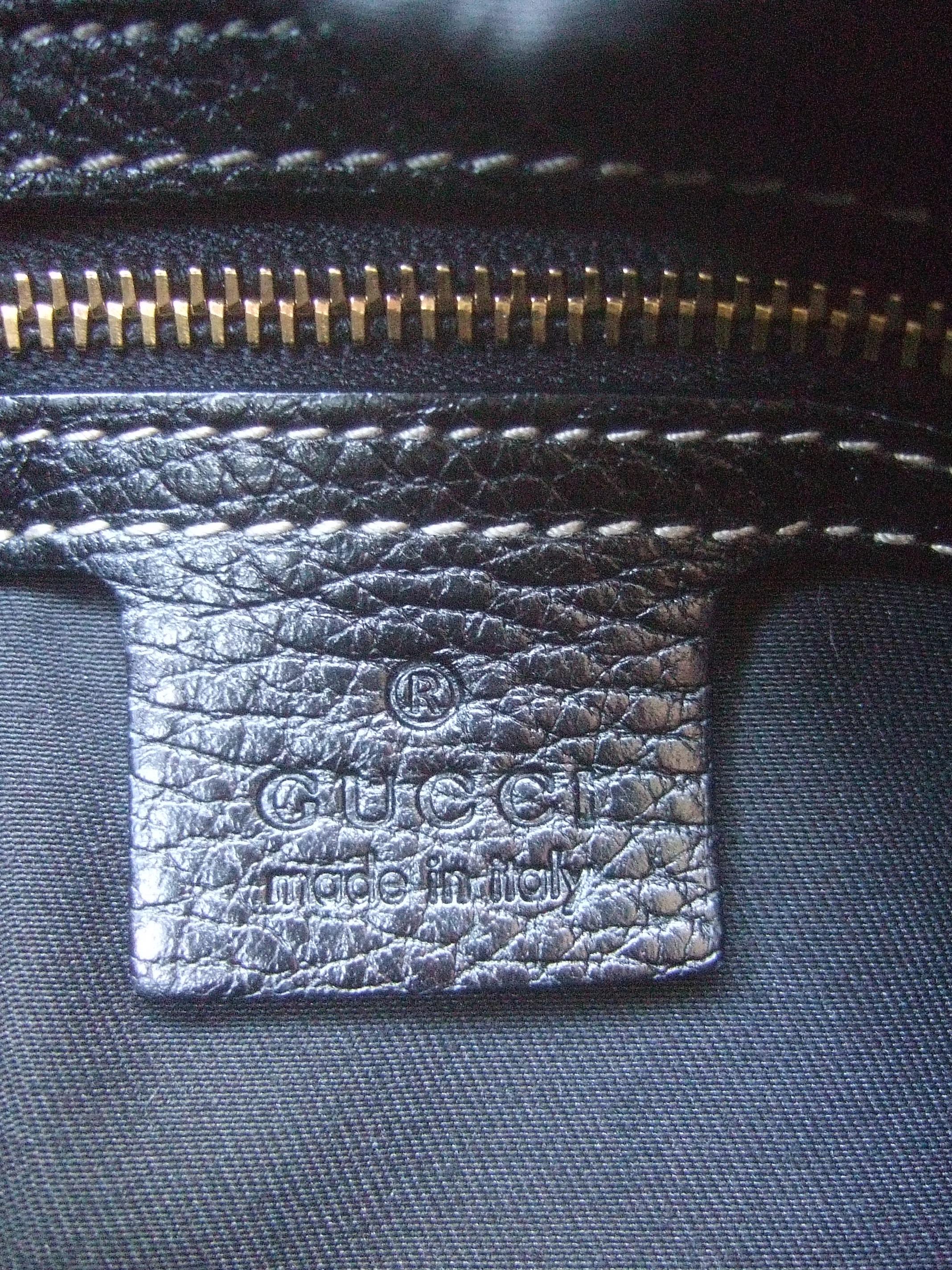 Gucci Italy Rare Embroidered Black Wool Large Handbag - Shoulder Bag c 1990s 15