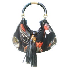 Gucci Italy Rare Embroidered Black Wool Large Handbag - Shoulder Bag c 1990s