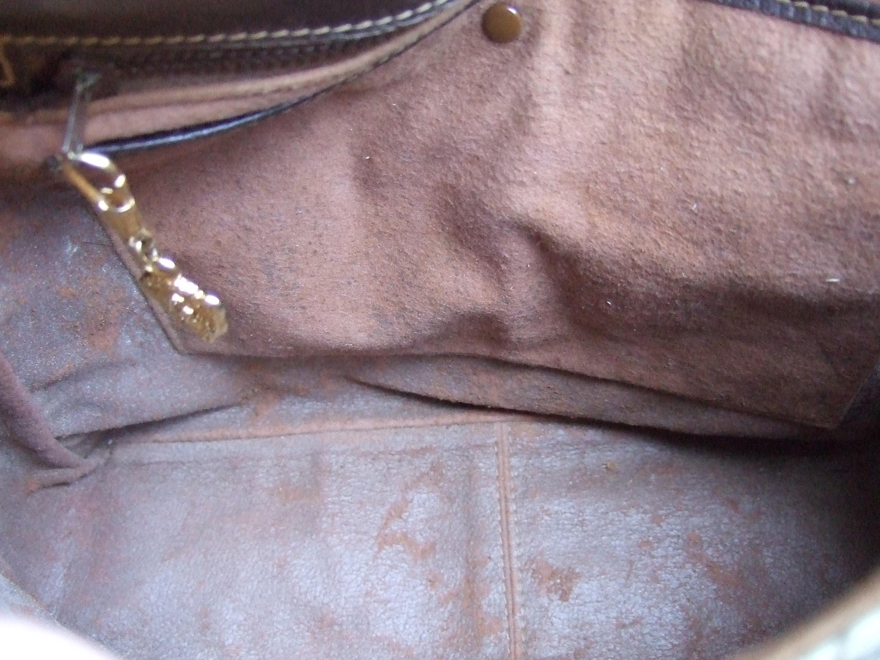 Gucci Italy Rare Gilt Bridal Medallion Brown Coated Canvas Shoulder Bag c 1970s  12