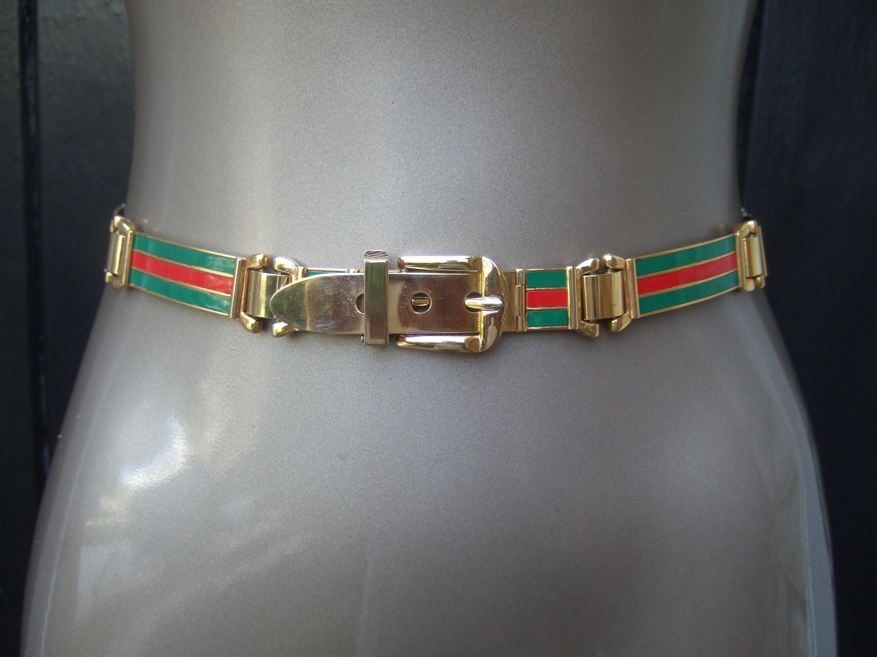 GUCCI Italien Seltene Gold Metall Rot & Grün Harz Gestreift Scharnier Gürtel c 1970s im Angebot 2