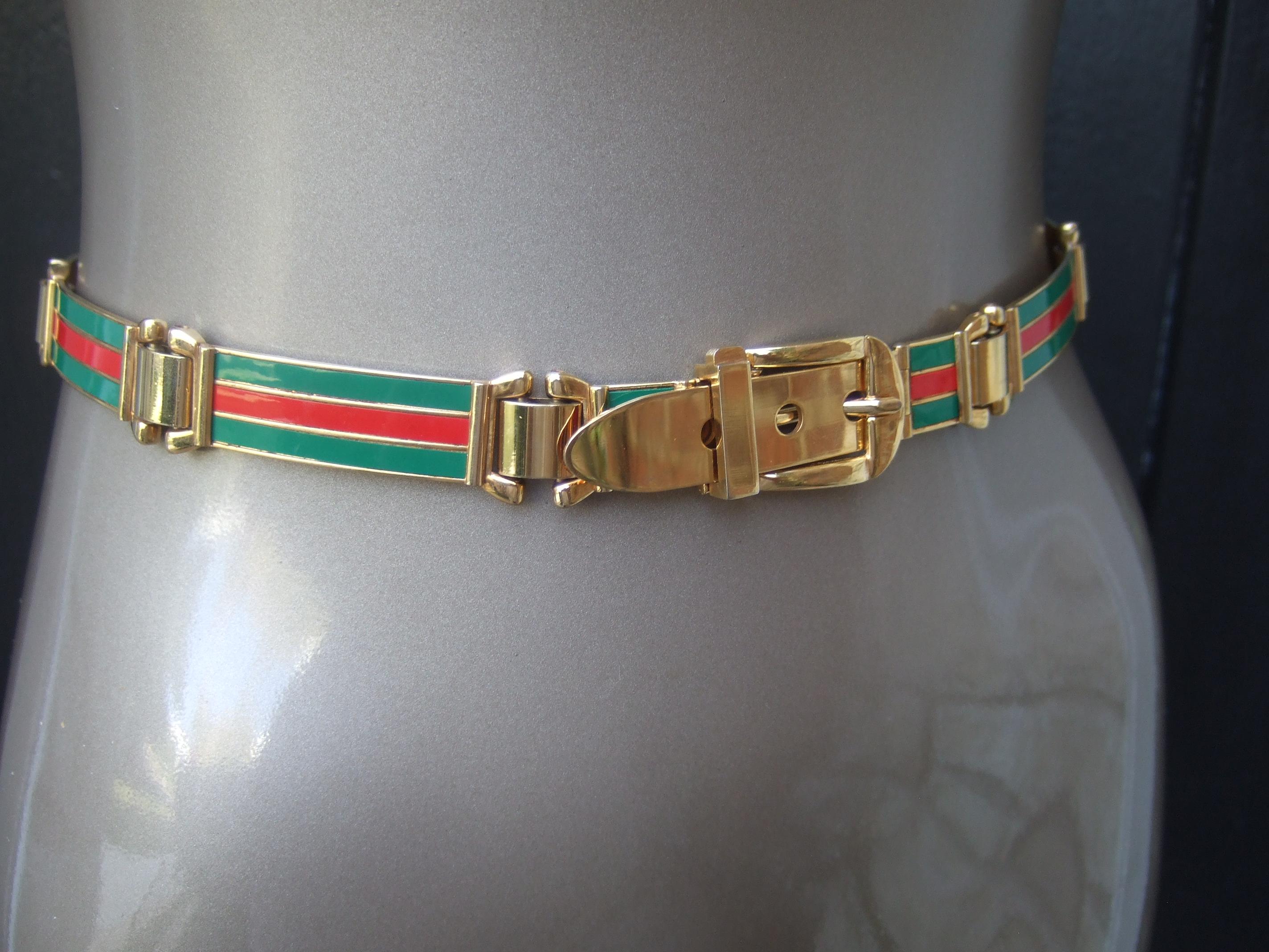 GUCCI Italien Seltene Gold Metall Rot & Grün Harz Gestreift Scharnier Gürtel c 1970s im Angebot 4