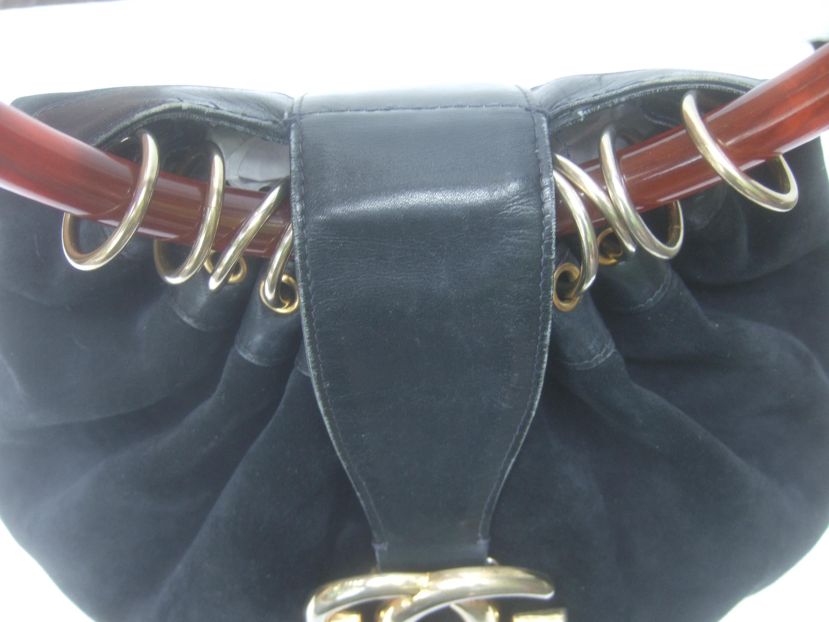 Gucci Italy Rare Midnight Blue Suede Amber Resin Lucite Handle Handbag c 1970s  For Sale 4
